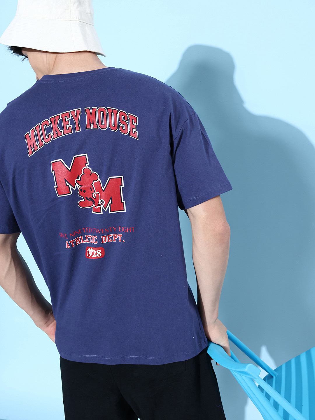 

Kook N Keech Disney Men Pure Cotton Typography Mickey Mouse Printed Drop-Shoulder T-shirt, Blue