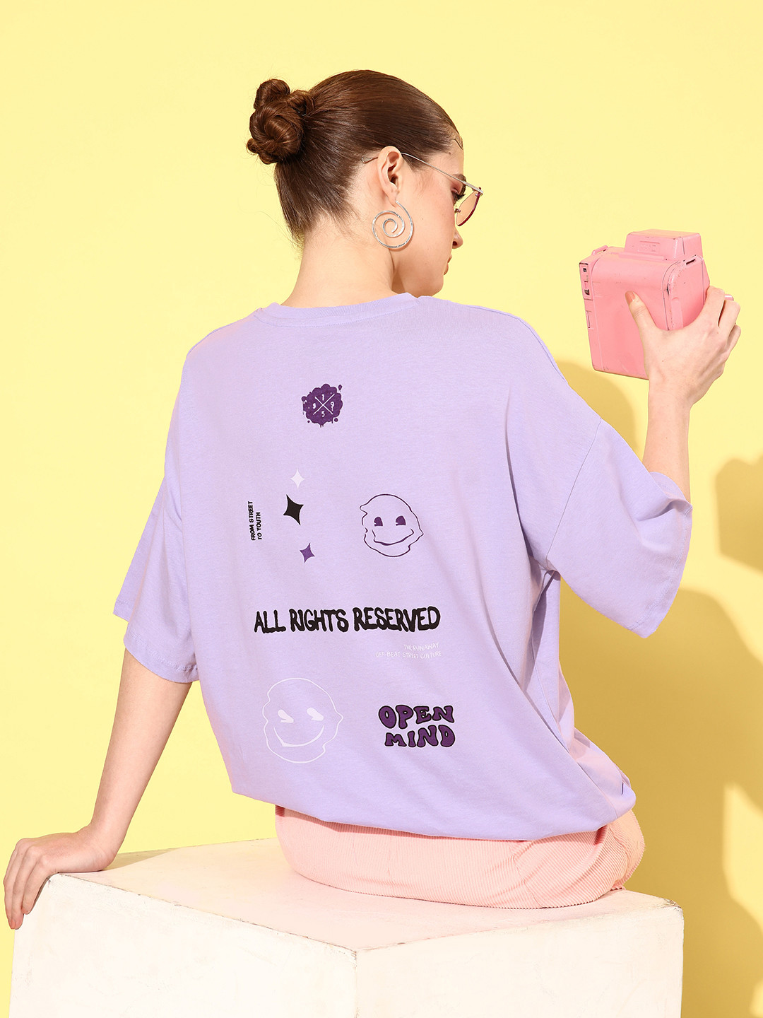 

Kook N Keech Emoji Women Lilac Lavender Pure Cotton Hollaback Poster Graphics T-shirt