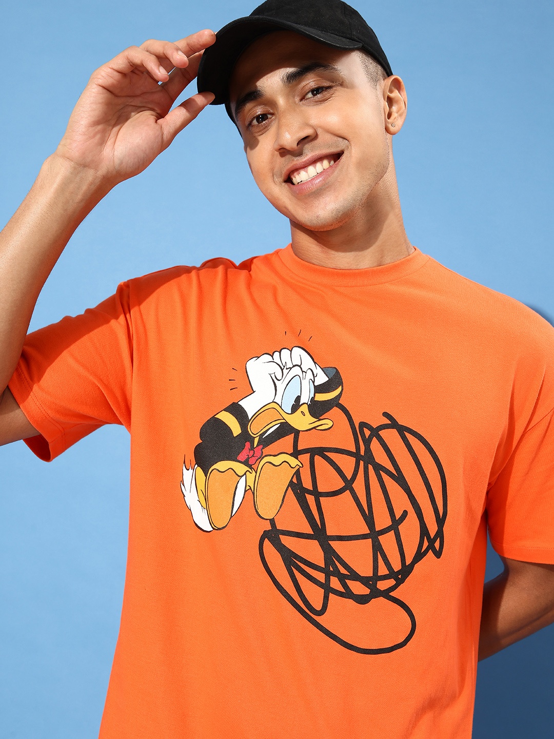 

Kook N Keech Disney Men Tangy Orange Donald Duck Pure Cotton Back to School Kidult T-shirt