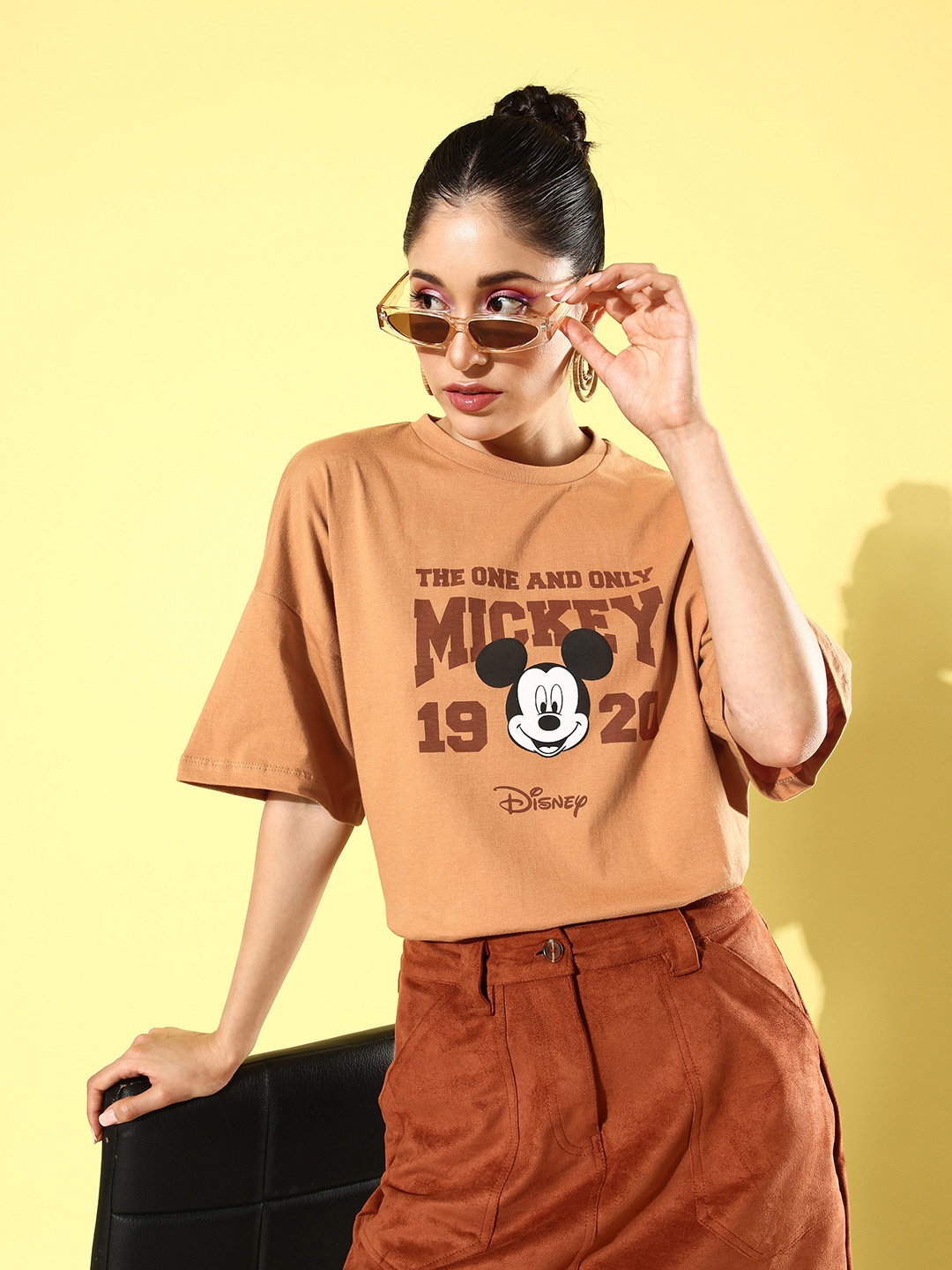 

Kook N Keech Disney Camel Brown Micky Mouse Graphic High Pure Cotton T-shirt