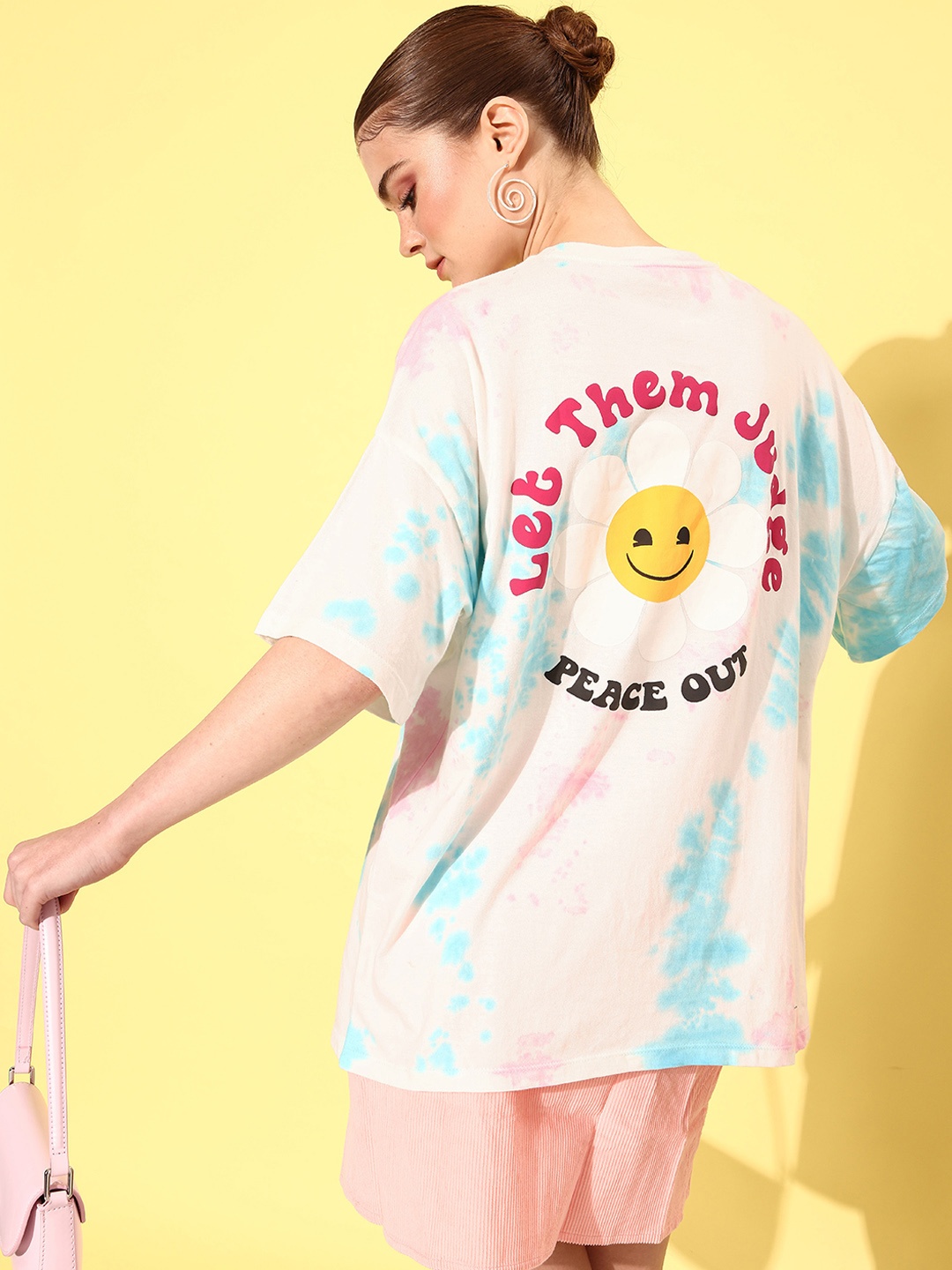 

Kook N Keech Emoji Milky White Poster Graphics Tie and Dye Pure Cotton Oversized T-shirt