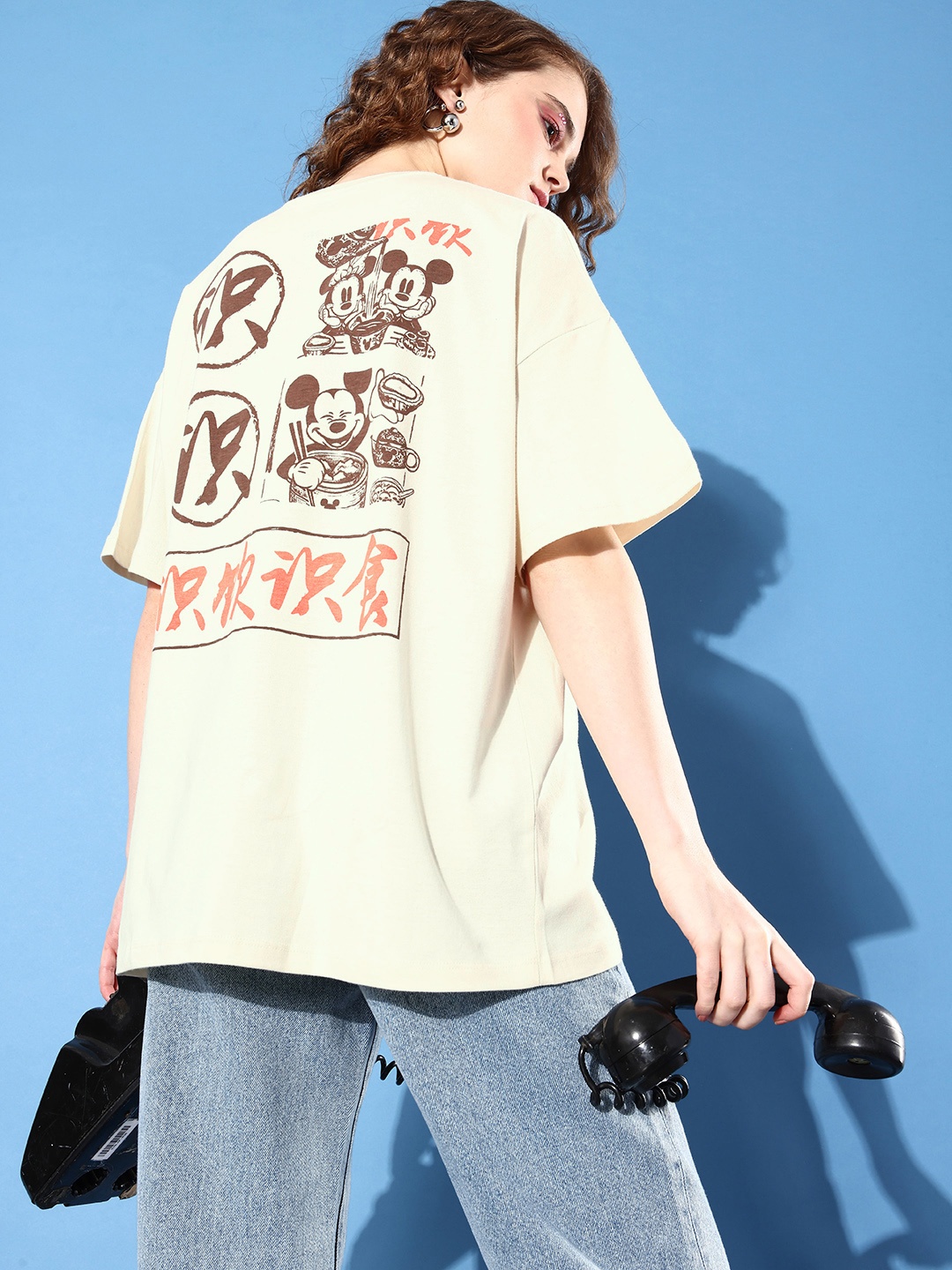 

Kook N Keech Disney Women Neutral Beige Pure Cotton 90's Hollaback Poster Graphics T-shirt