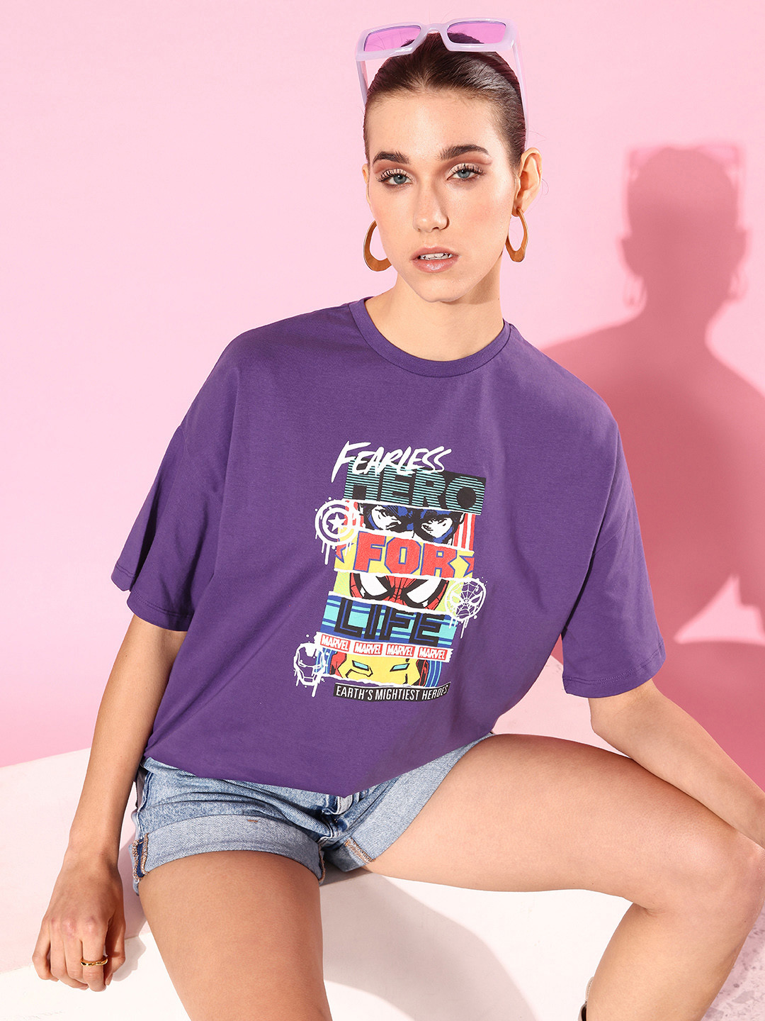 

Kook N Keech Marvel Women Amethyst Purple Pure Cotton Hollaback Poster Graphics T-shirt