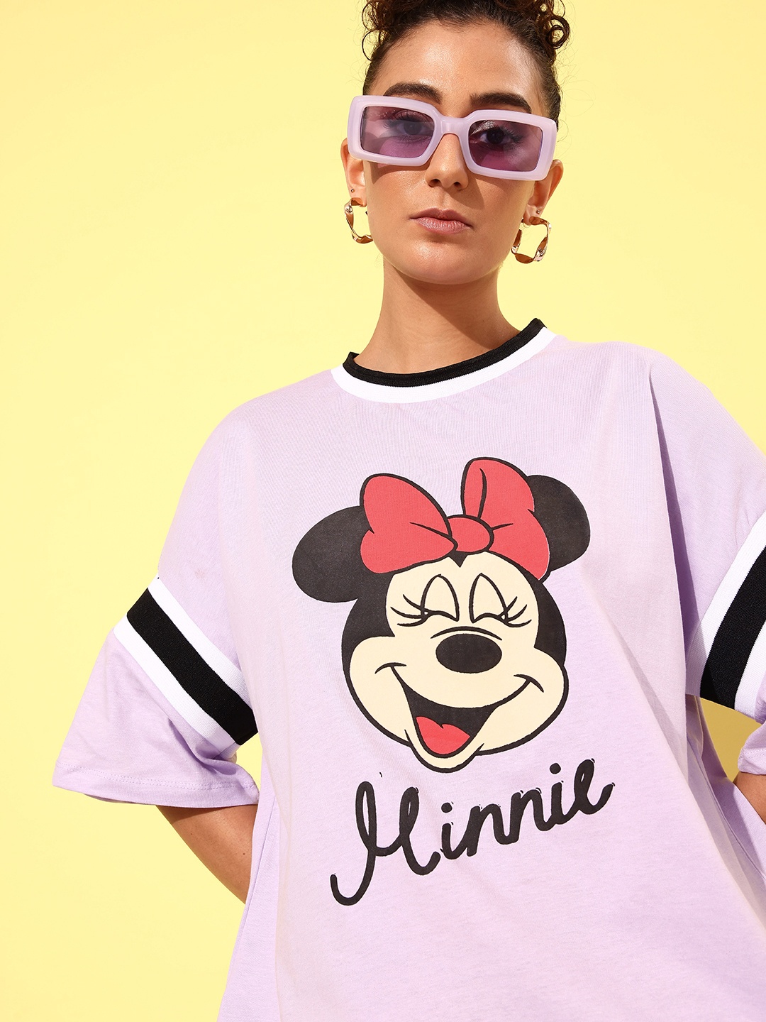 

Kook N Keech Disney Women Lavender Pure Cotton Vacay Chill Graphic High Oversized T-shirt
