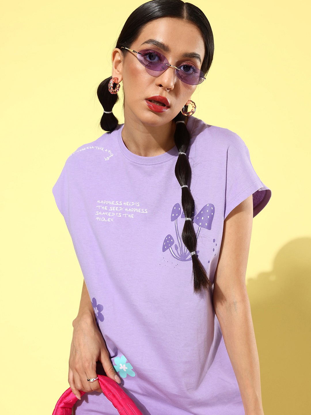 

Kook N Keech Lilac Lavender Printed Pure Cotton Poster Graphics Oversized T-shirt