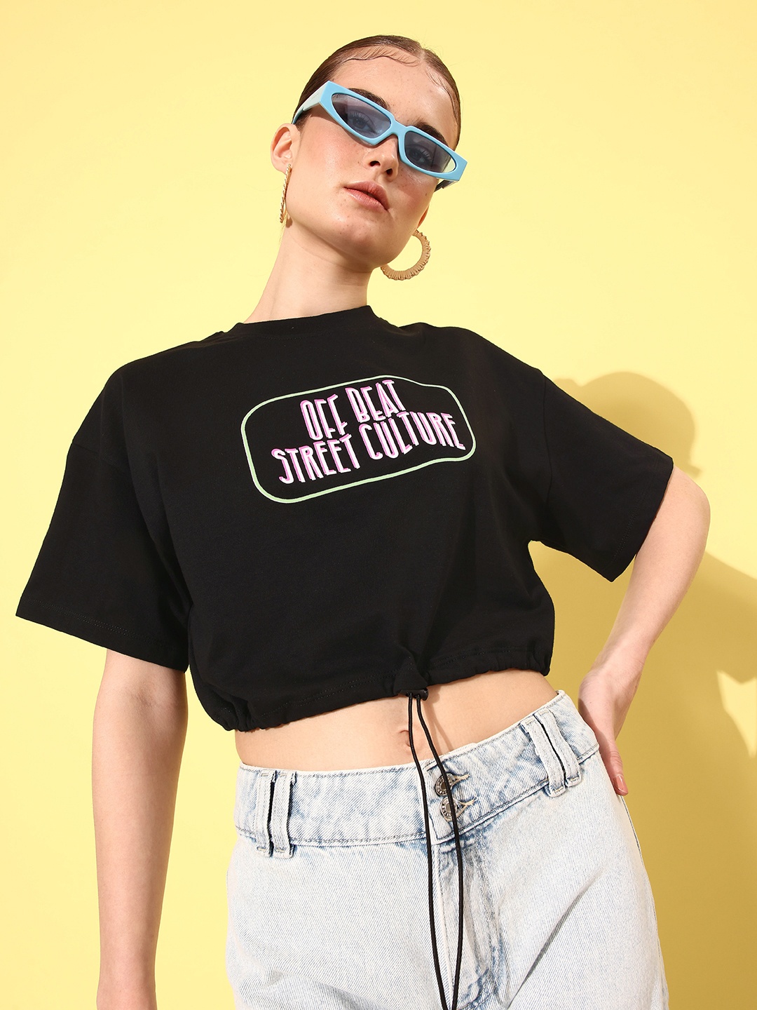 Kook N Keech Bold Black Typography Graphic High Pure Cotton Applique Boxy T-shirt