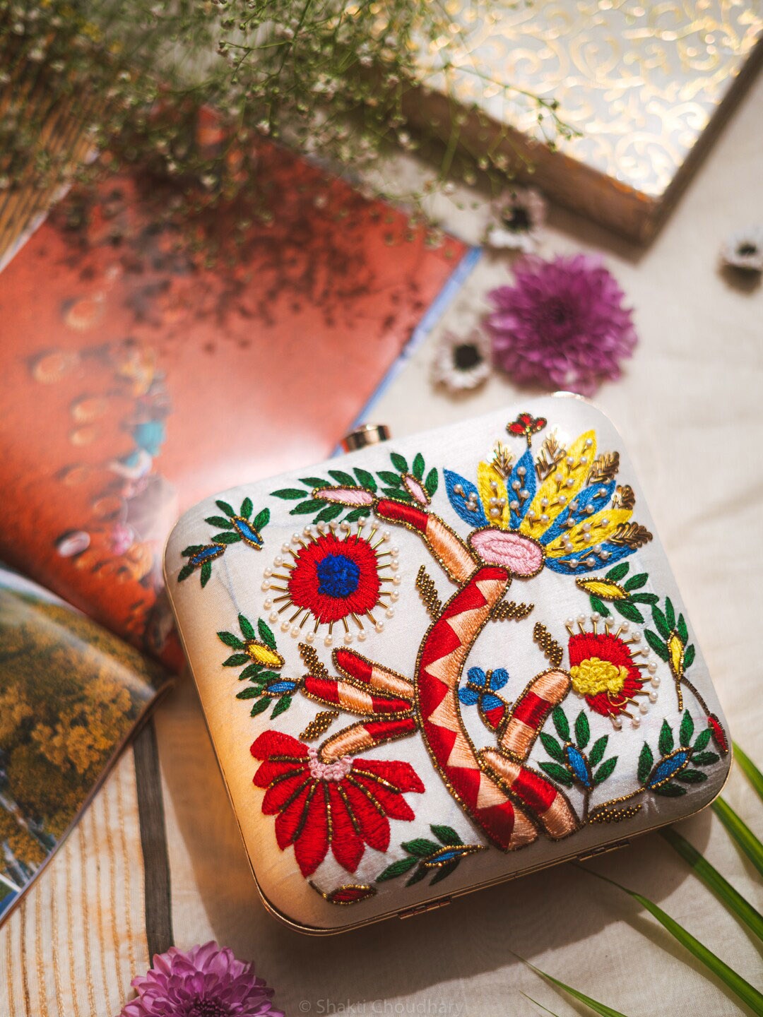 

NR By Nidhi Rathi Embroidered Box Clutch, Gold