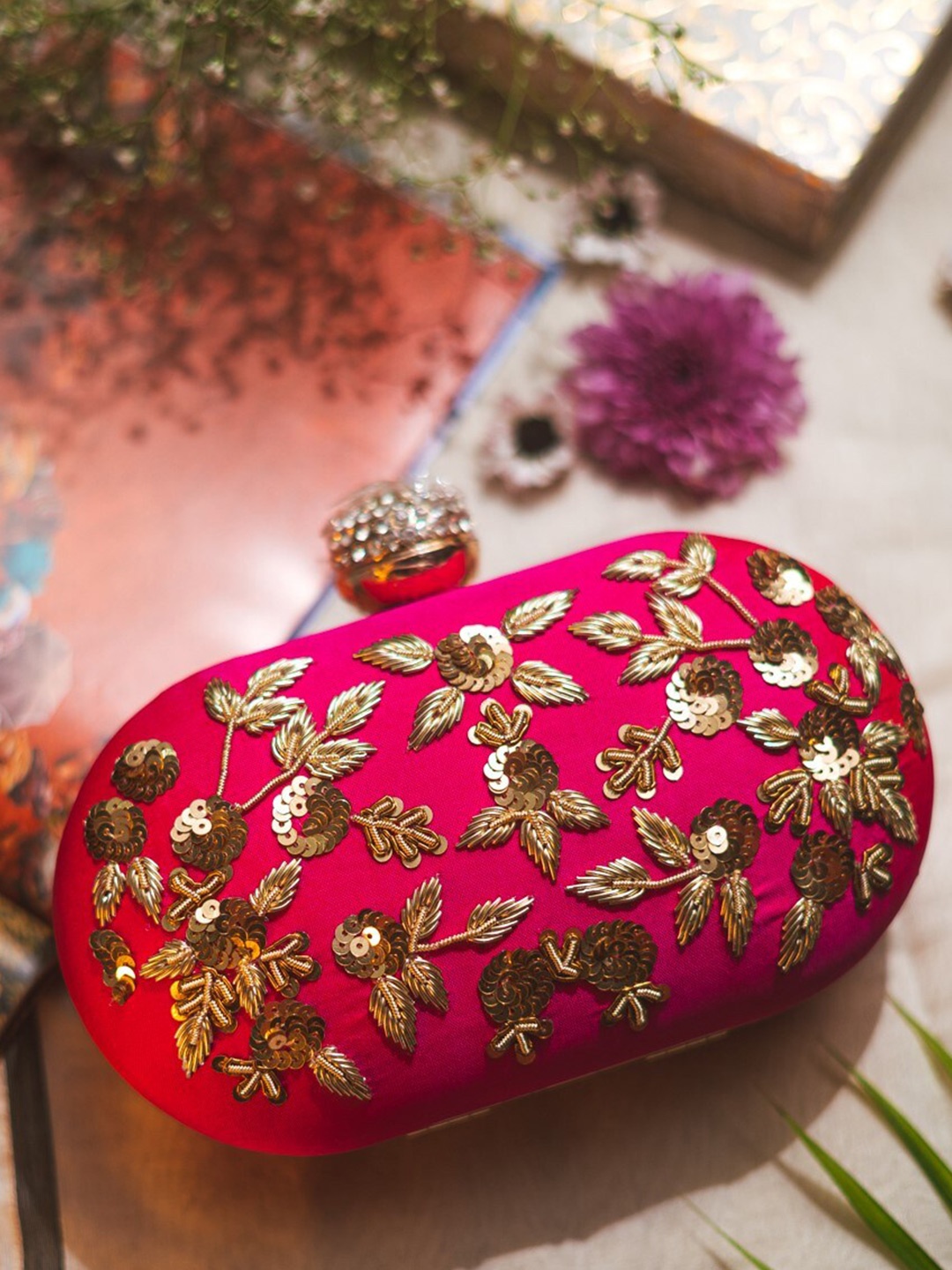 

NR By Nidhi Rathi Embroidered Box Clutch, Pink