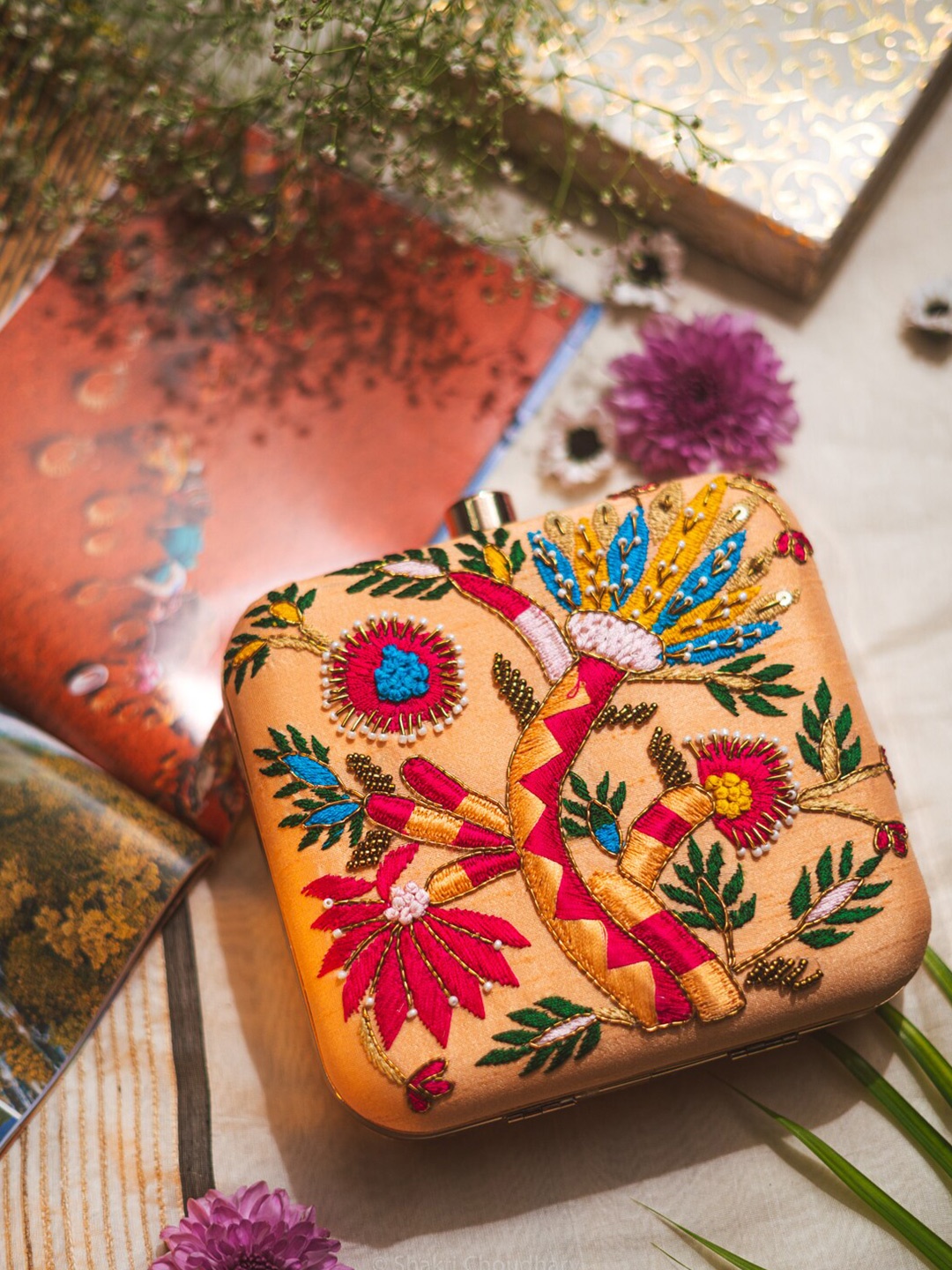 

NR By Nidhi Rathi Embroidered Box Clutch, Red