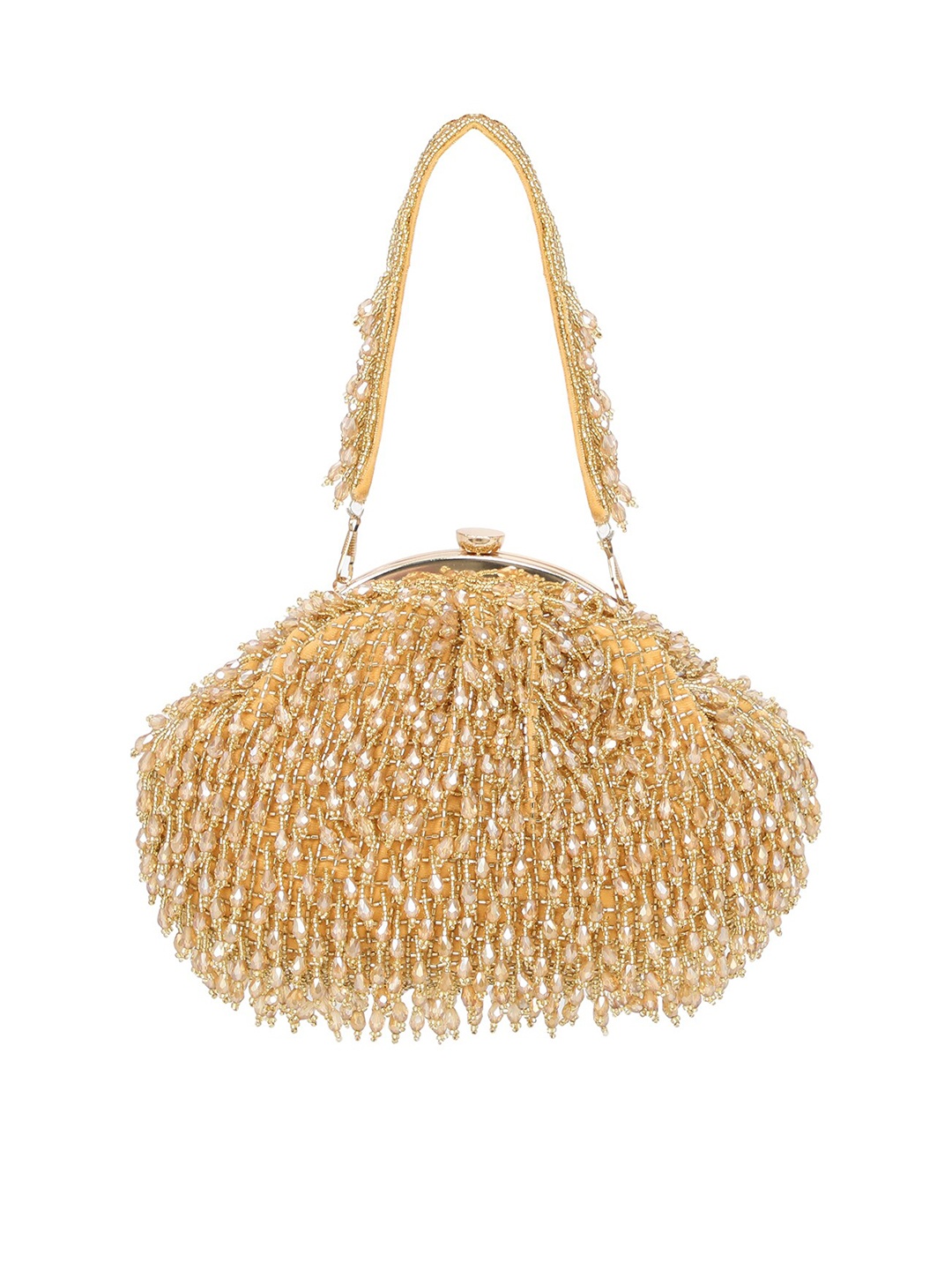 

NR By Nidhi Rathi Embroidered Half Moon Clutch, Gold