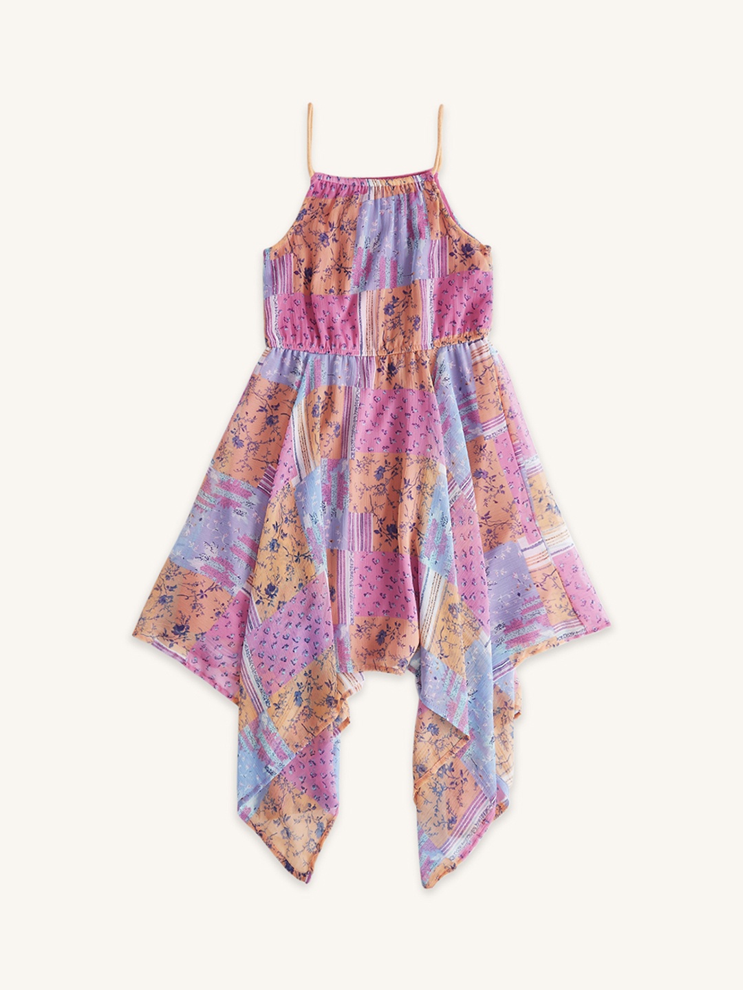 

Pantaloons Junior Girls Floral Printed A-Line Cotton Dress, Peach