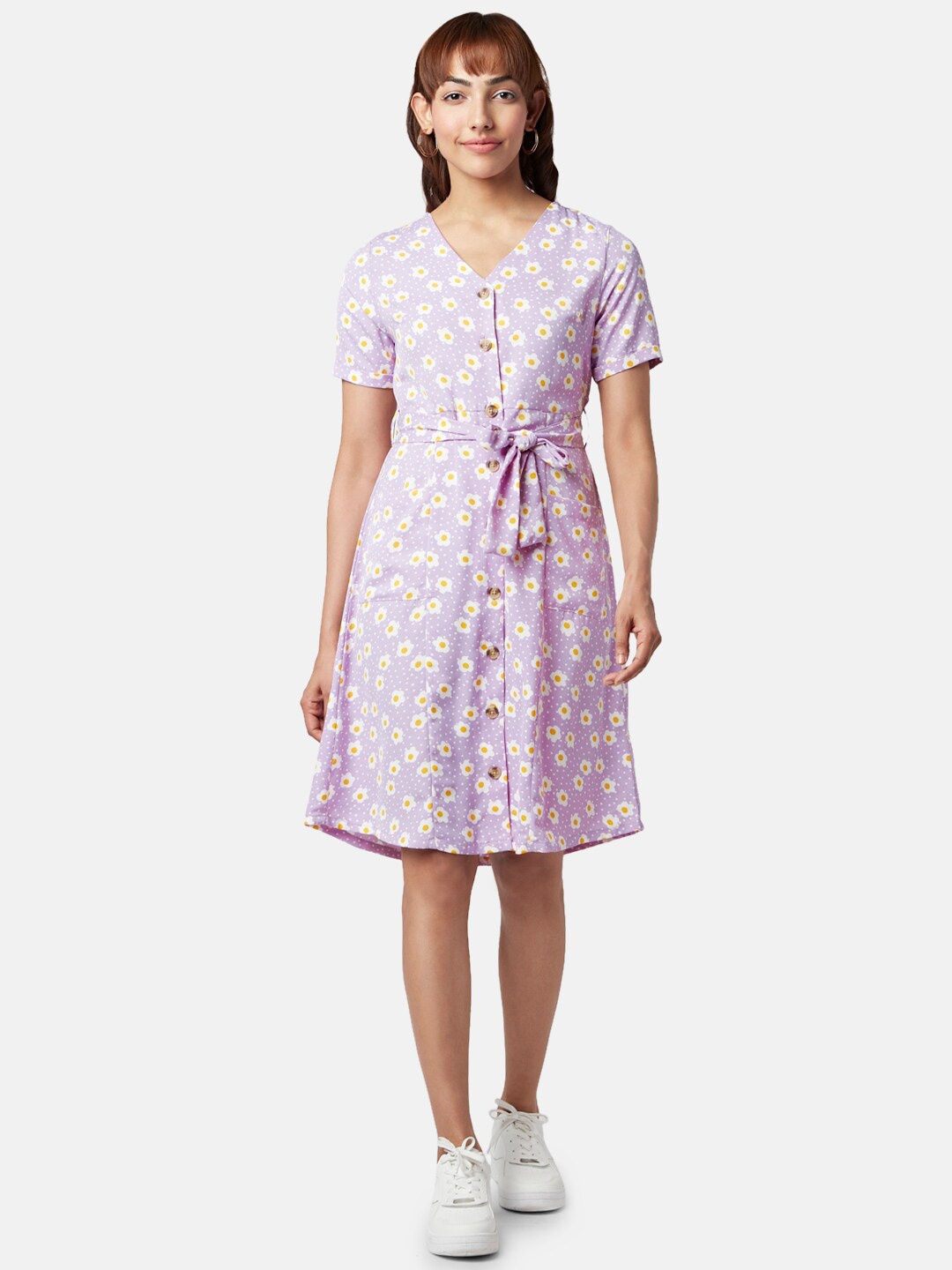 

People Floral Shirt Dress, Purple