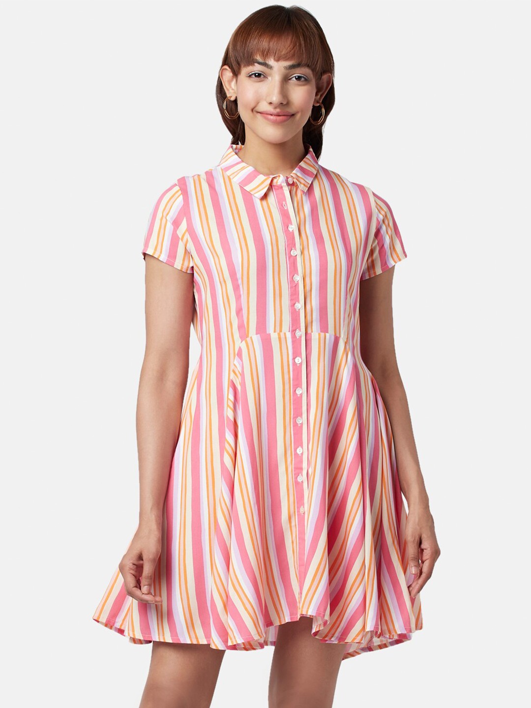 

People Striped Shirt Dress, Yellow