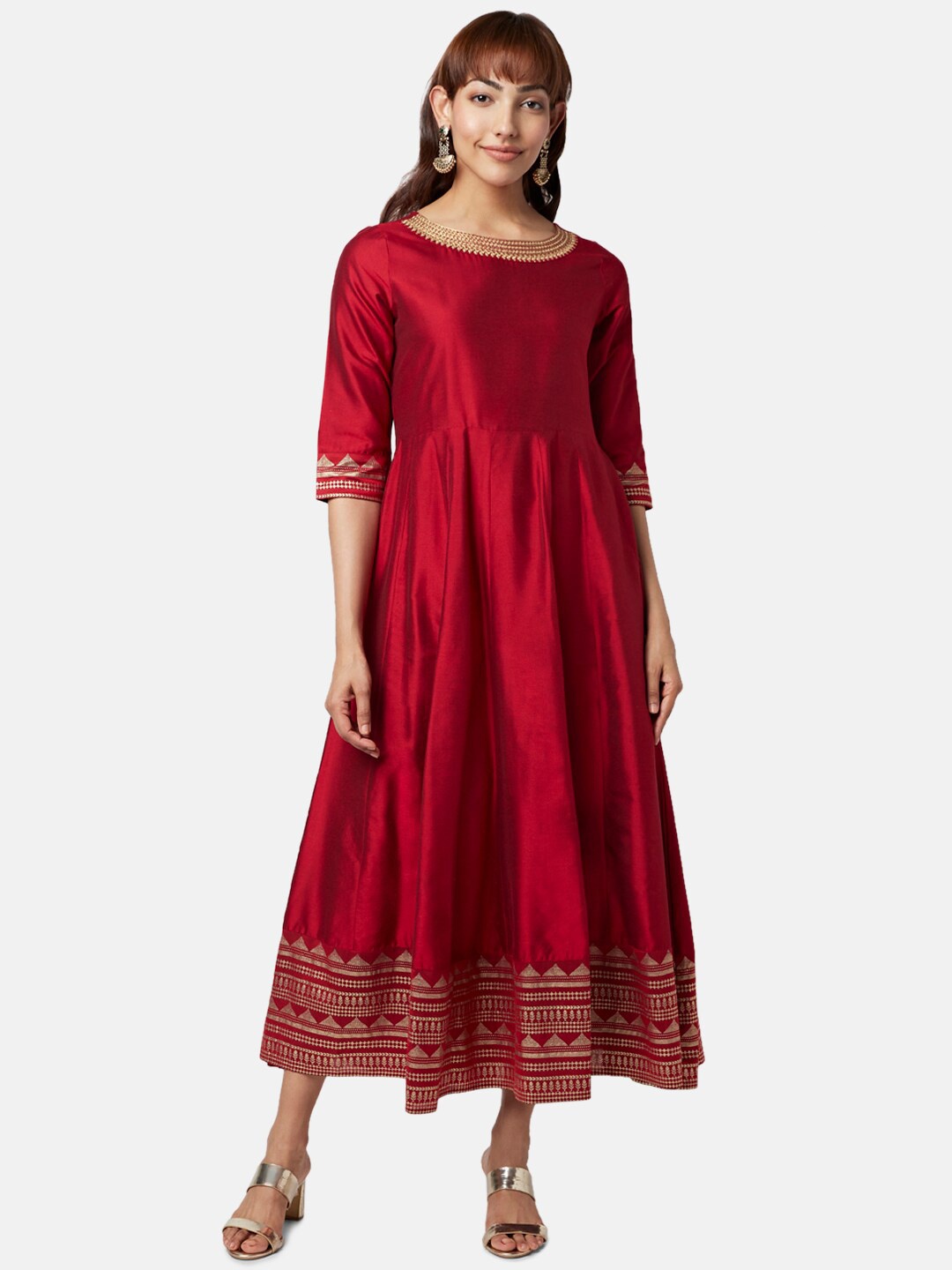 

RANGMANCH BY PANTALOONS Ethnic Motifs Ethnic Midi Dress, Maroon