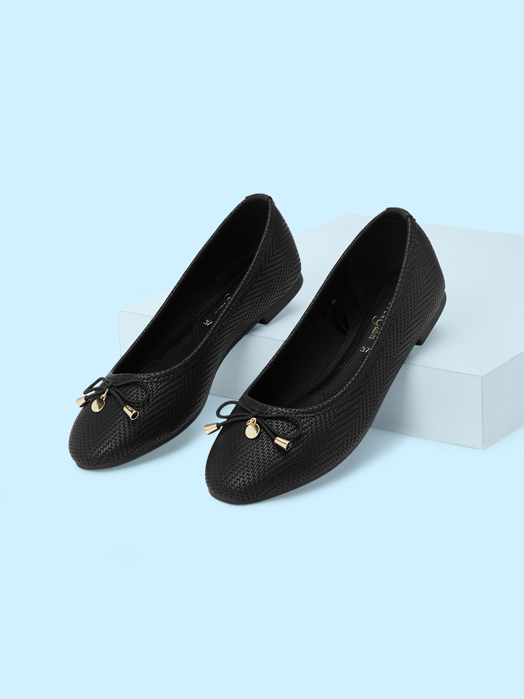 

Forever Glam by Pantaloons Women Textured Ballerinas With Bows, Black
