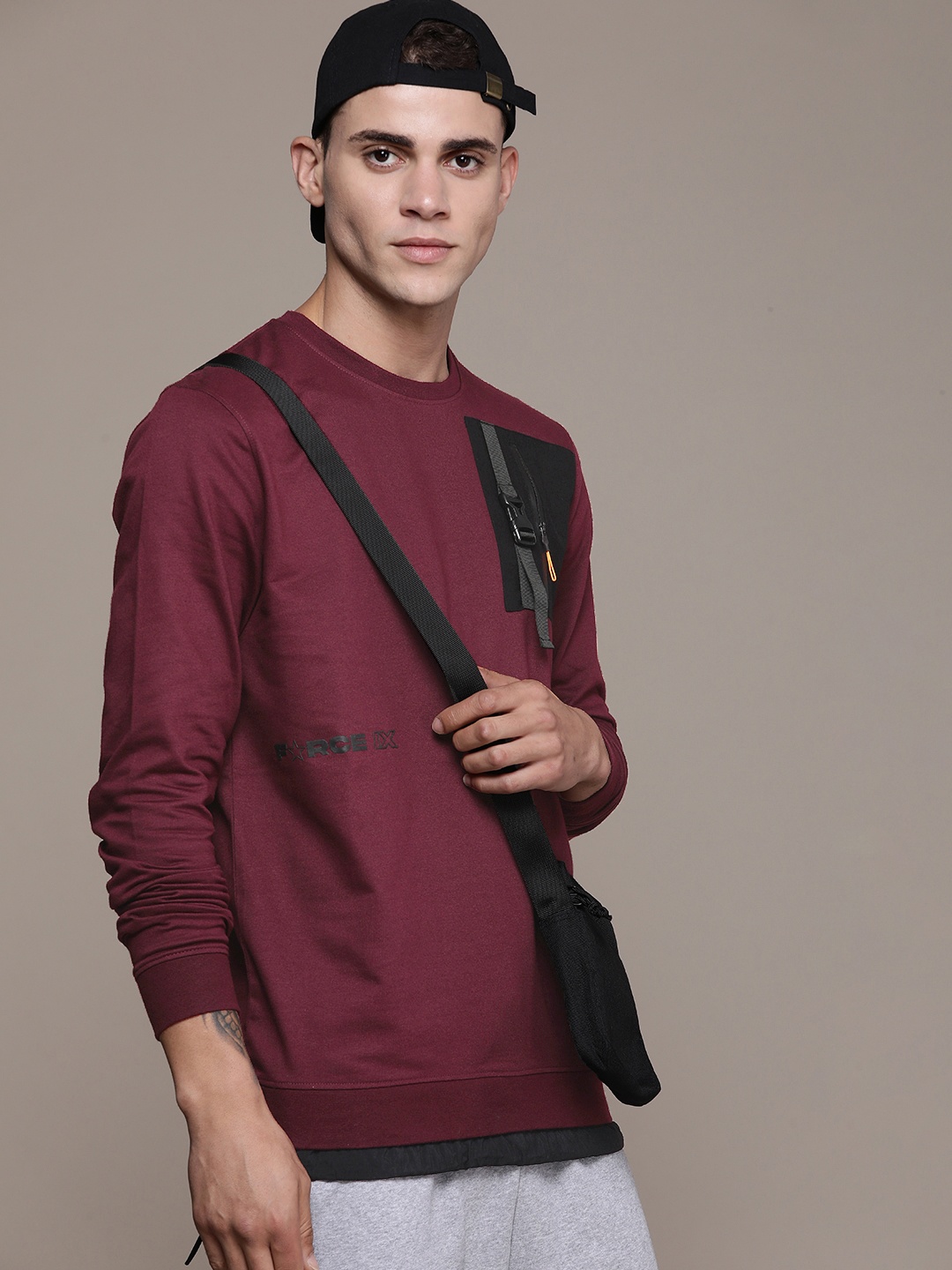 

FORCE IX Pure Cotton Full Sleeves Solid Casual Sweatshirt, Burgundy