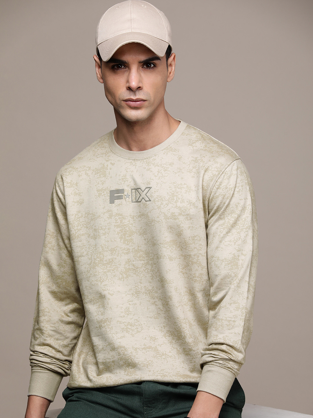 

FORCE IX Pure Cotton Printed Sweatshirt, Beige