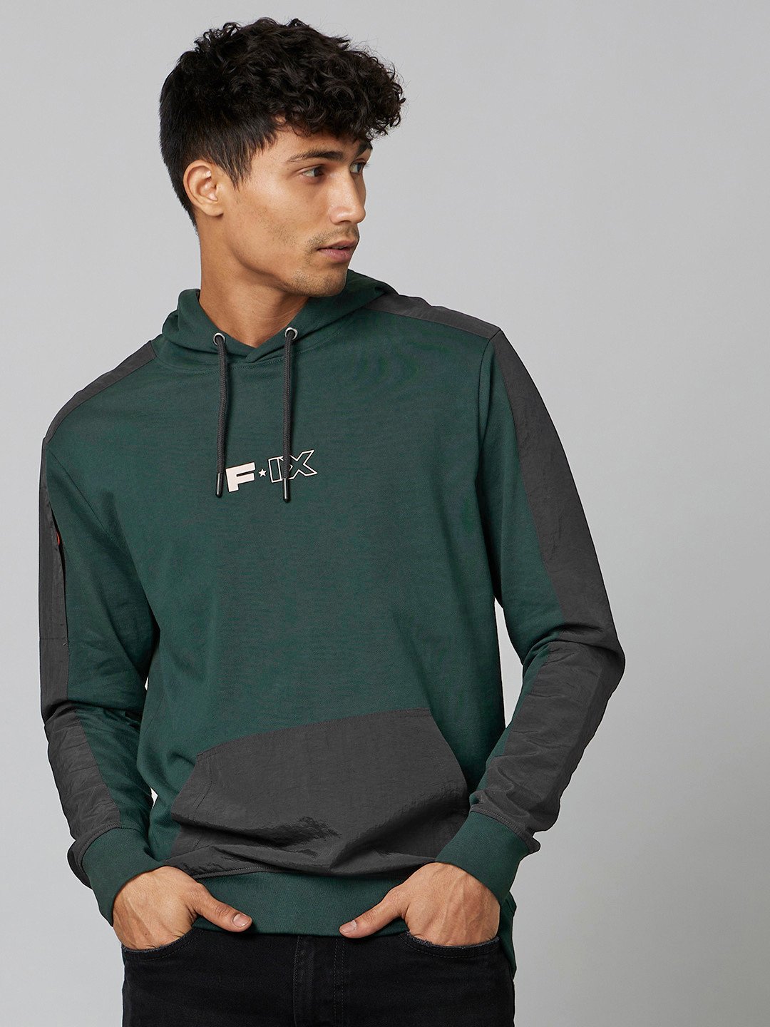 

FORCE IX Hooded Pure Cotton Sweatshirt, Green