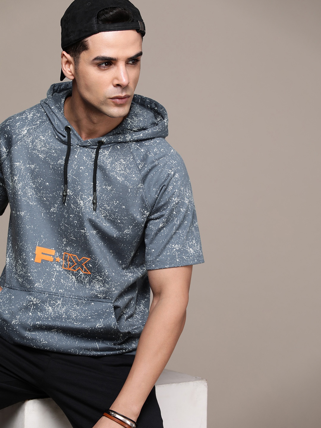 

FORCE IX Pure Cotton Printed Hooded Sweatshirt, Blue