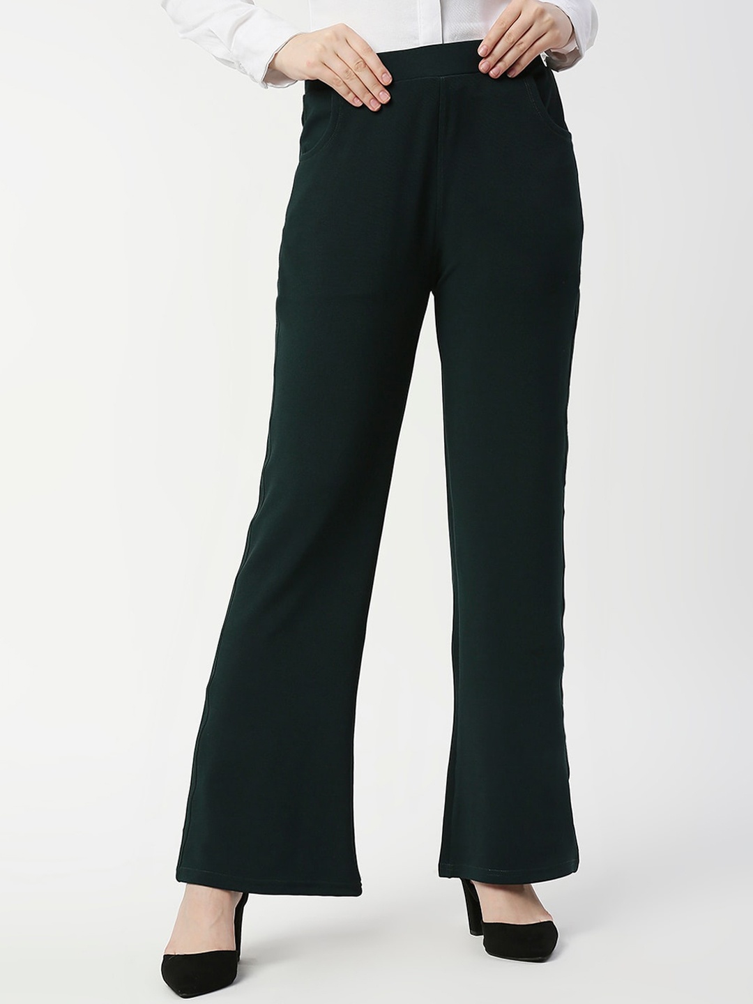 

Smarty Pants Women Relaxed Flared Easy Wash Trousers, Green