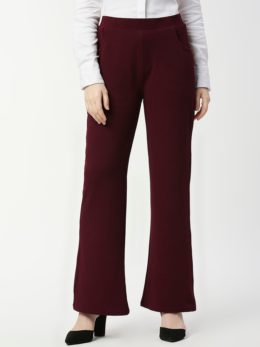 

Smarty Pants Women Relaxed Flared Easy Wash Bootcut Trousers, Maroon