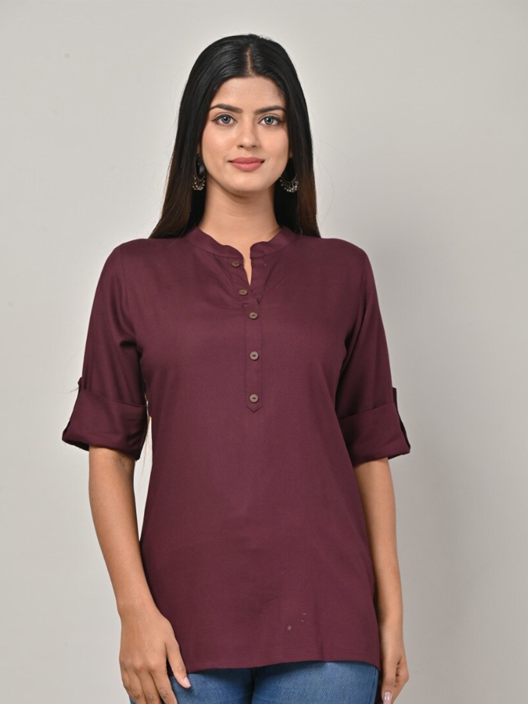 

Swasti Pure Cotton Roll-Up Sleeves Kurti, Purple