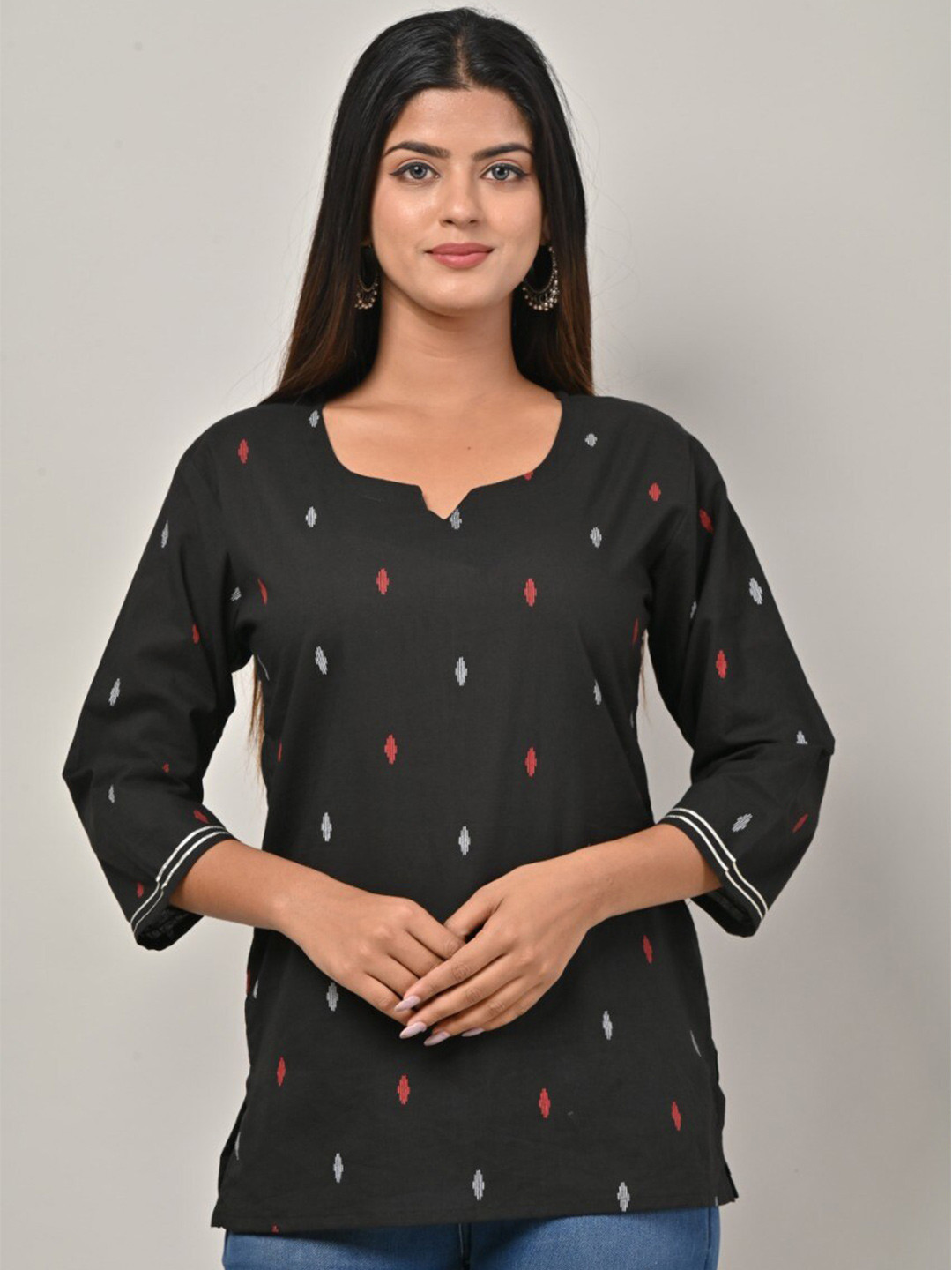 

Swasti Black Ethnic Motifs Printed Pure Cotton Kurti