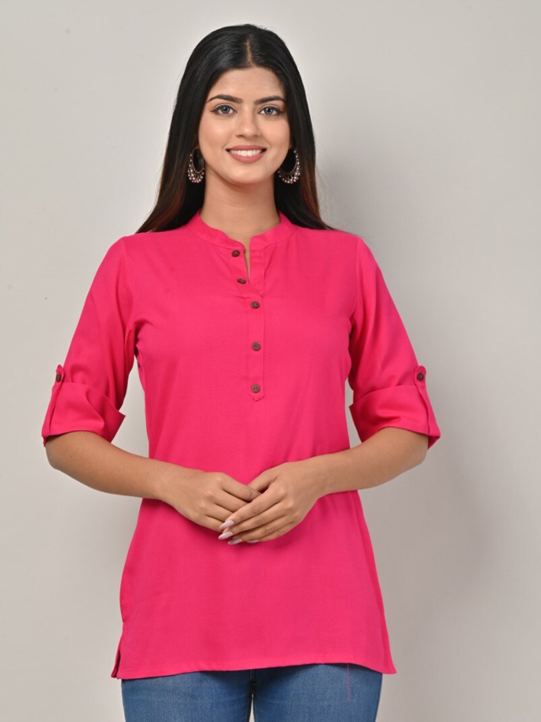 

Swasti Mandarin Collar Kurti, Pink