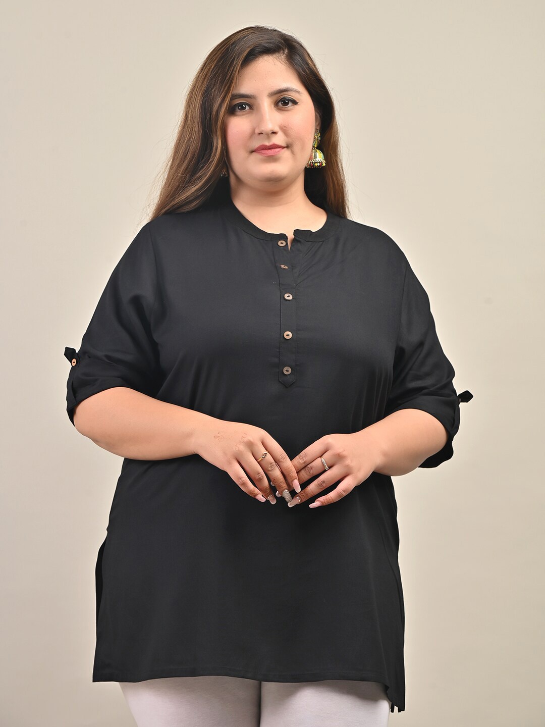 

Swasti Women Pure Cotton Plus Size Short Kurti, Black