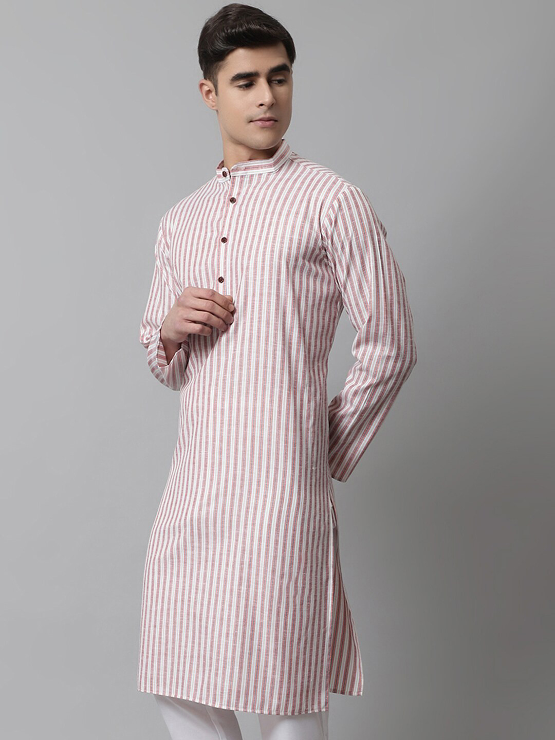 

Jompers Men Striped Pure Cotton Kurta, Off white