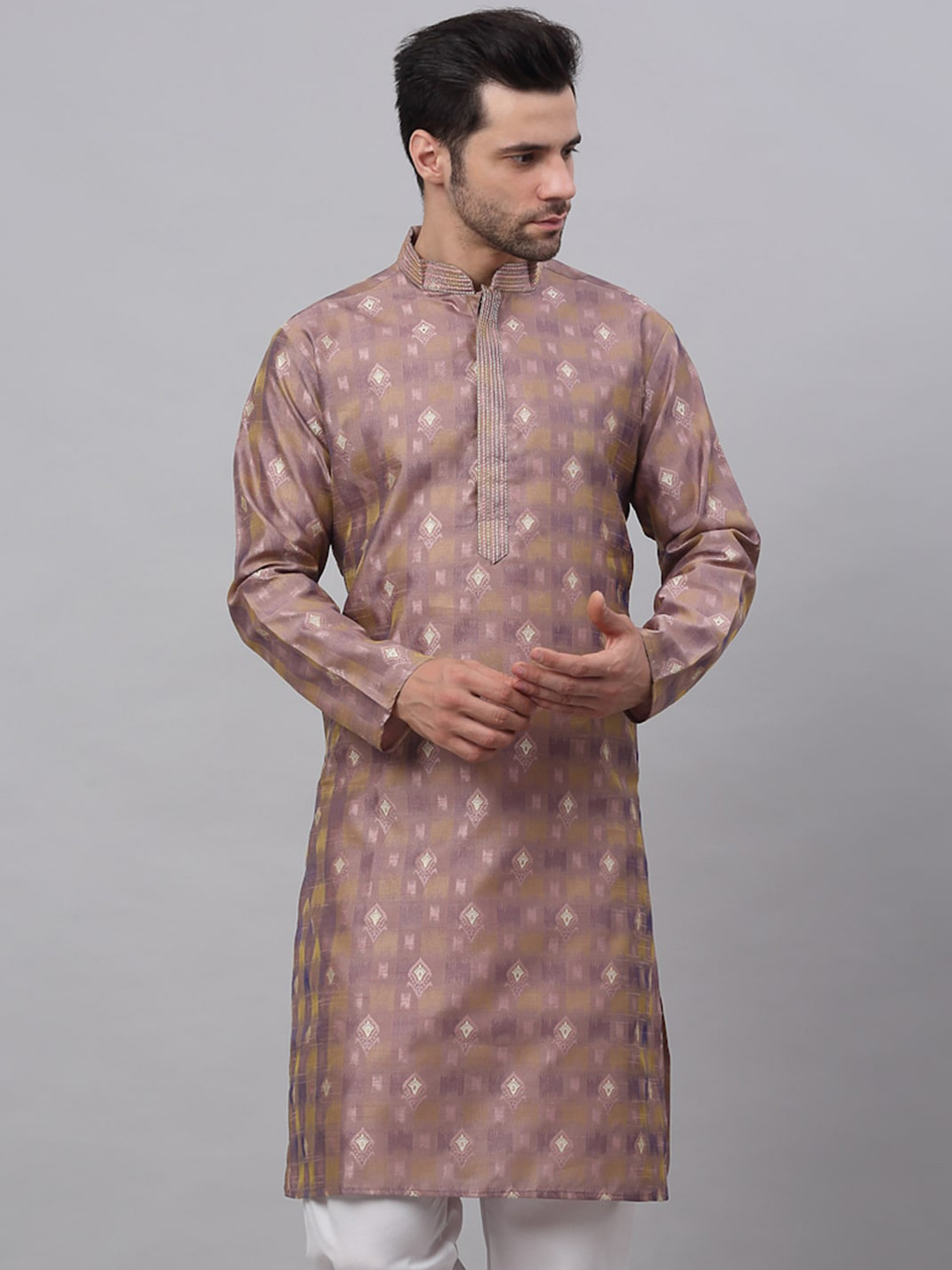 

Jompers Men Geometric Indigo Kurta, Grey