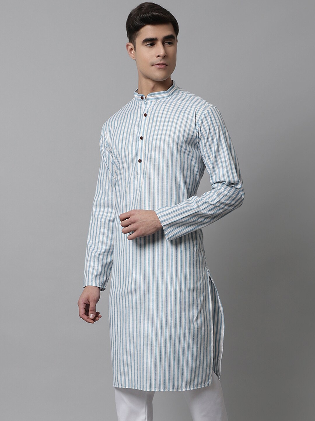 

Jompers Men Striped Pure Cotton Kurta, Blue