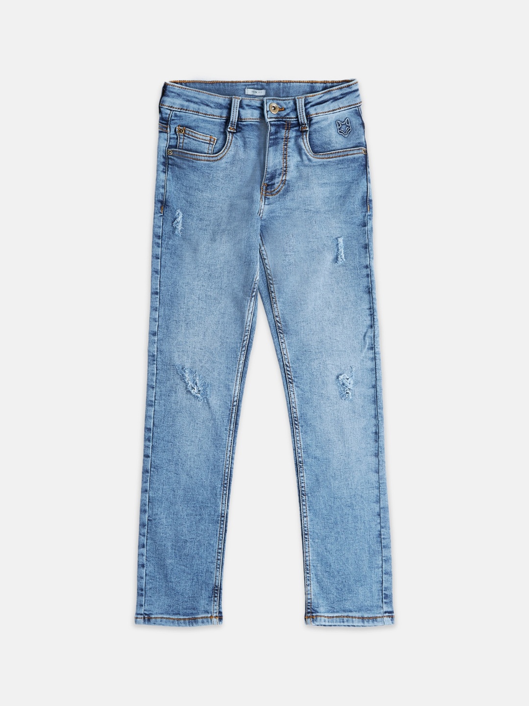 

Pantaloons Junior Boys Straight Fit Low Distress Light Fade Jeans, Blue