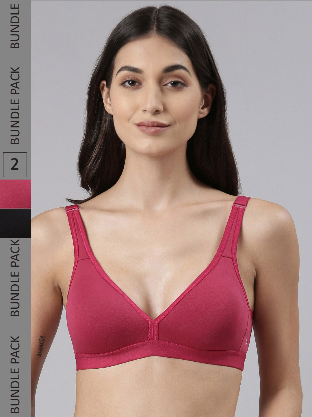 

Dollar Missy Pack of 2 Basic Support Bra DES-1001-R3-BLK-CER-PO2, Maroon