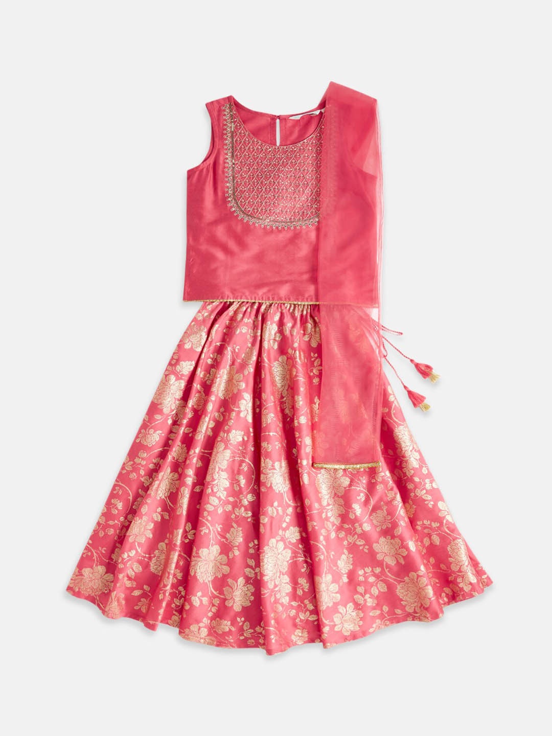 

AKKRITI BY PANTALOONS Girls Embroidered Ready to Wear Lehenga & Blouse With Dupatta, Fuchsia