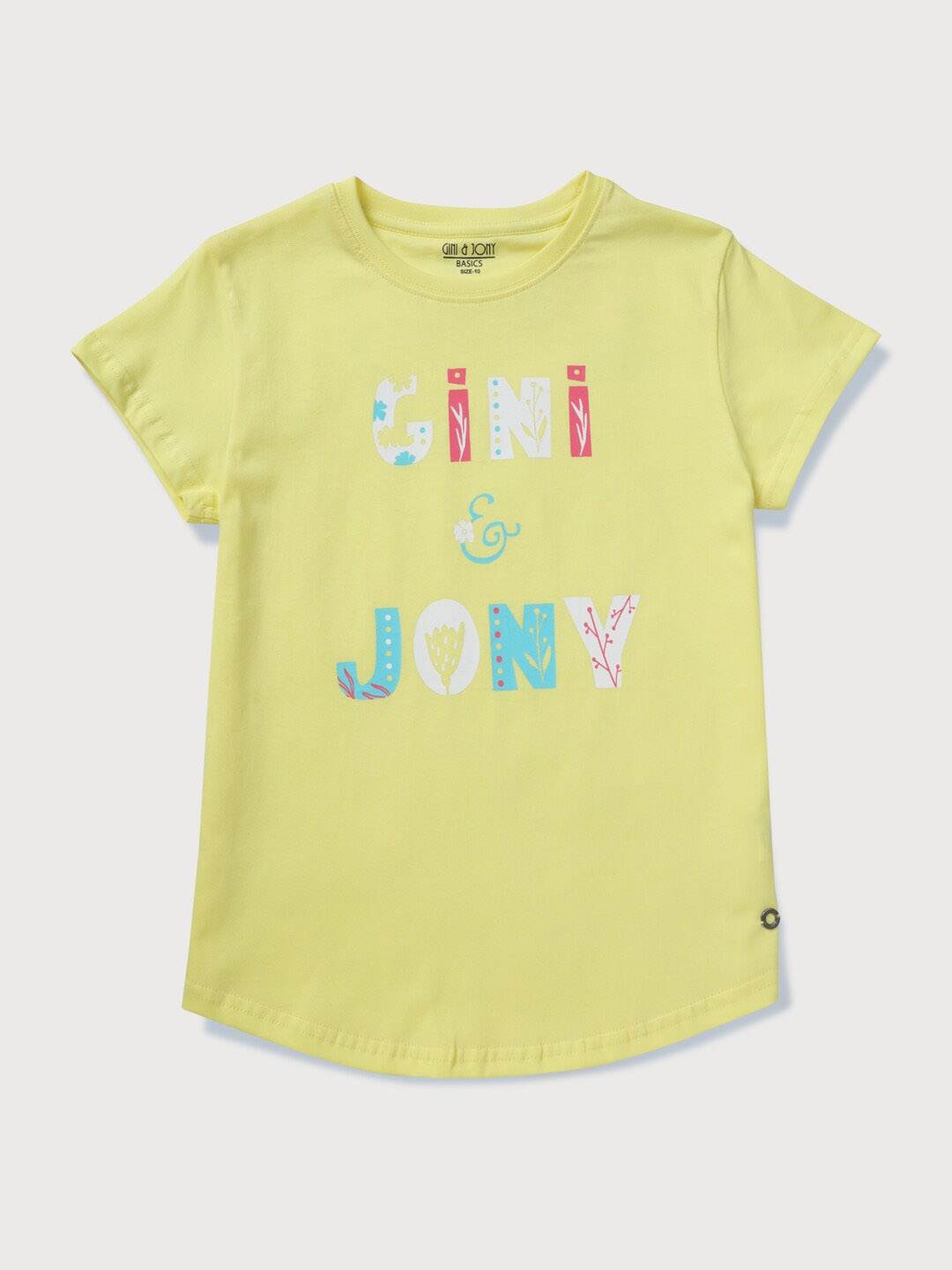 

Gini and Jony Girls Typography Printed Cotton T-shirt, Yellow