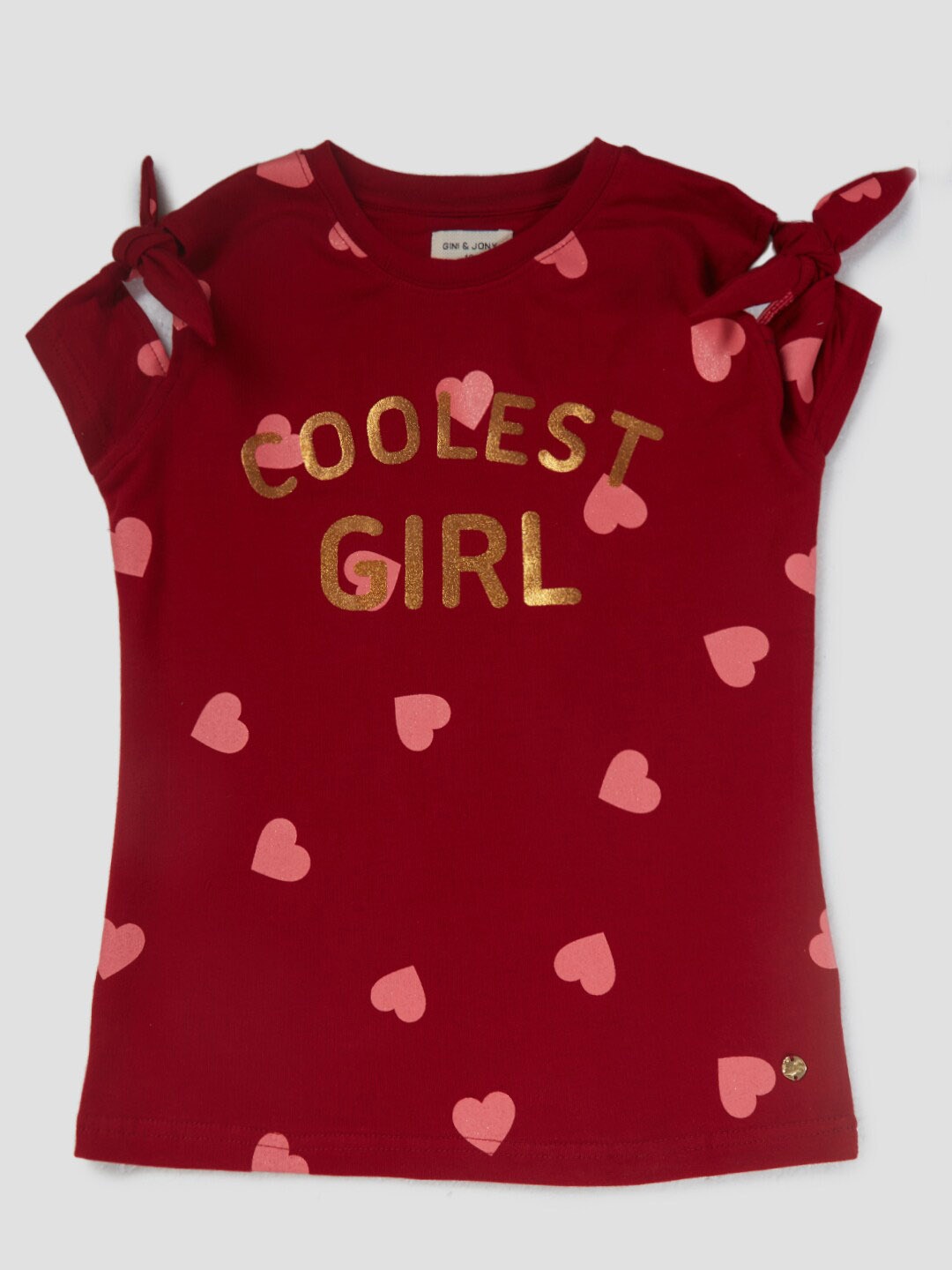 

Gini and Jony Girls Typhography Printed Cotton Top, Red