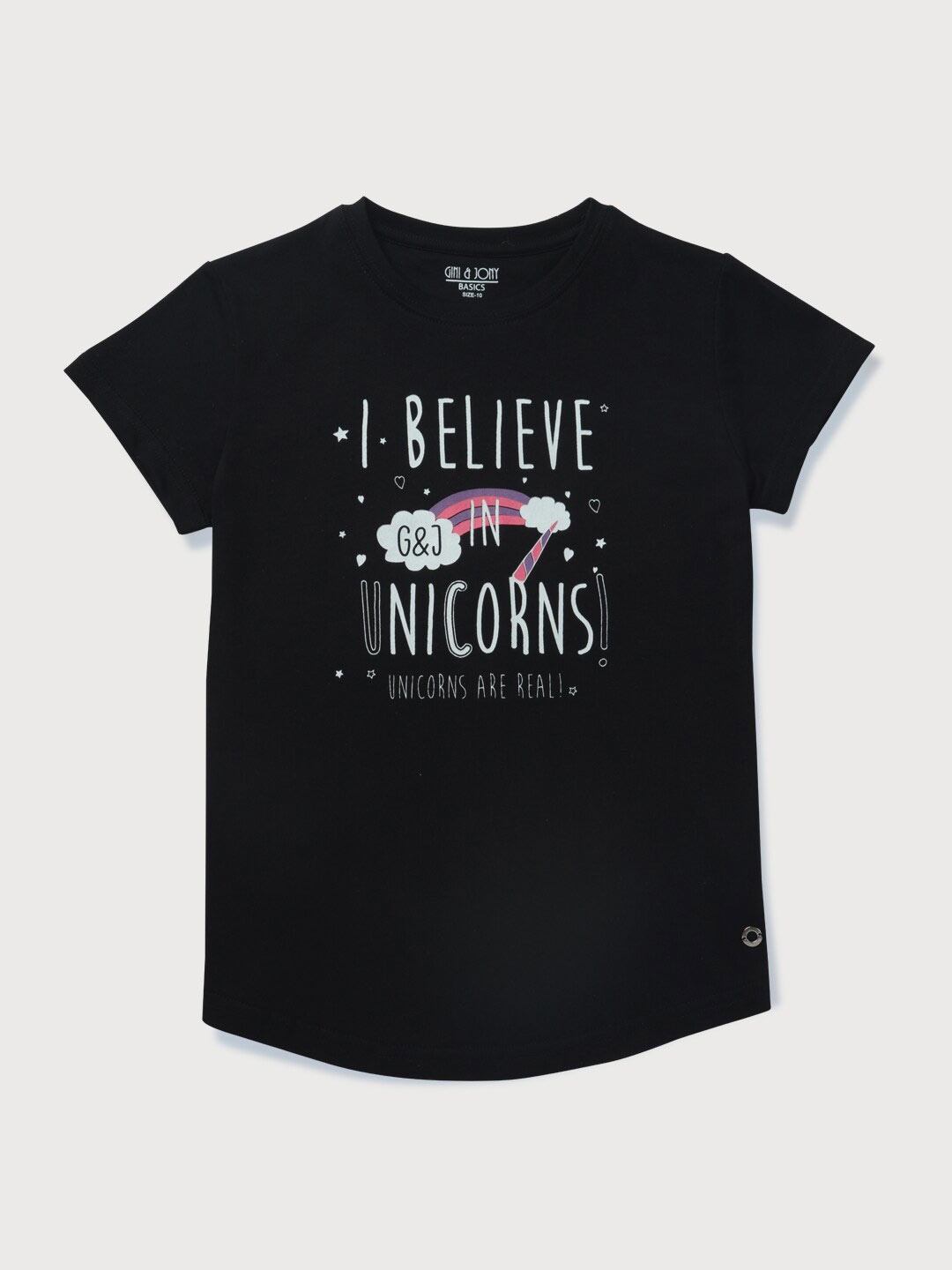 

Gini and Jony Girls Typography Printed Pure CottonT-shirt, Black