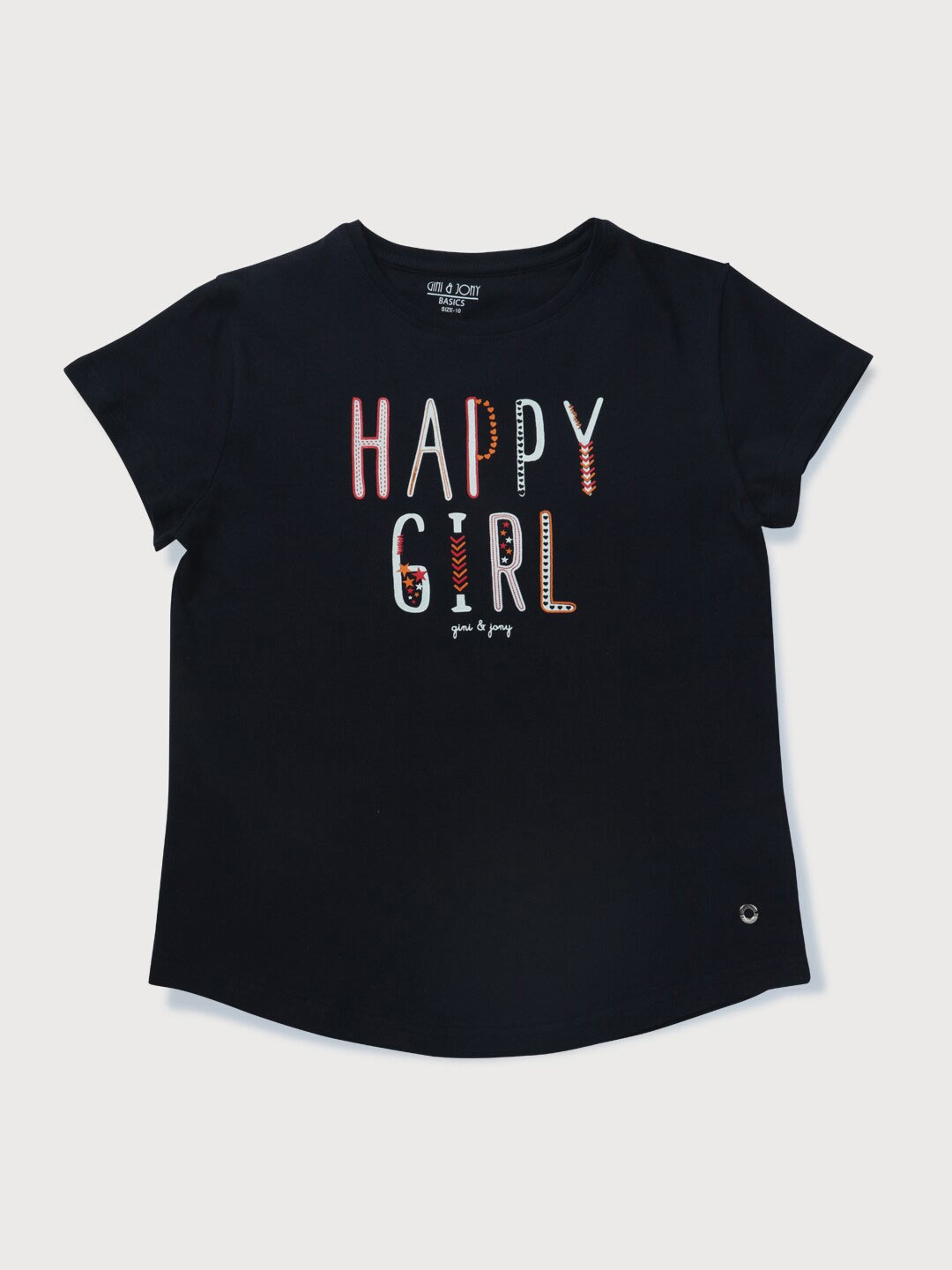 

Gini and Jony Girls Typography Printed Cotton T-shirt, Navy blue