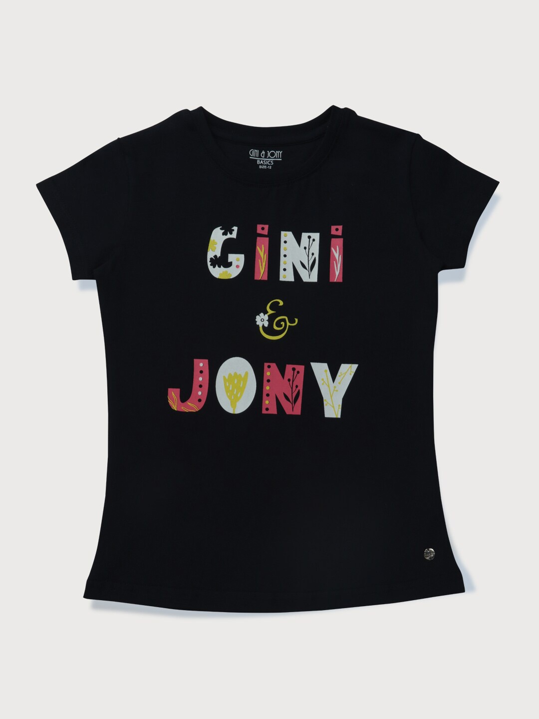 

Gini and Jony Girls Typography Printed Pure CottonT-shirt, Black