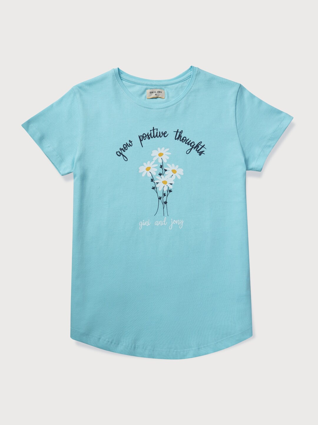 

Gini and Jony Girls Typography Printed CottonT-shirt, Blue