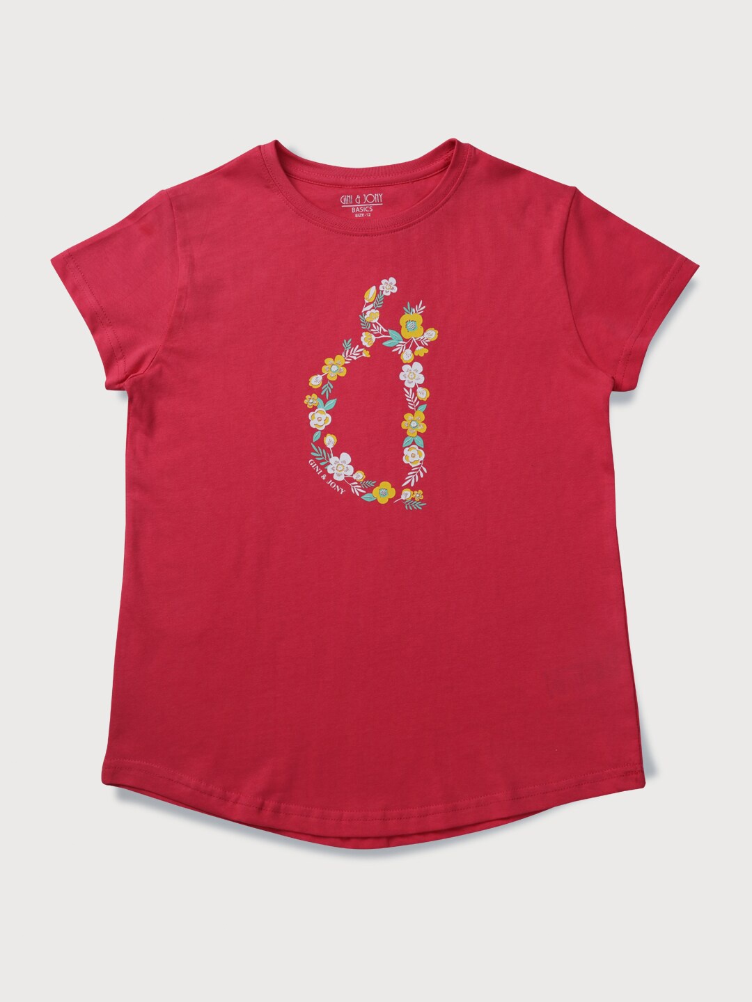 

Gini and Jony Girls Floral Printed Pure CottonT-shirt, Pink