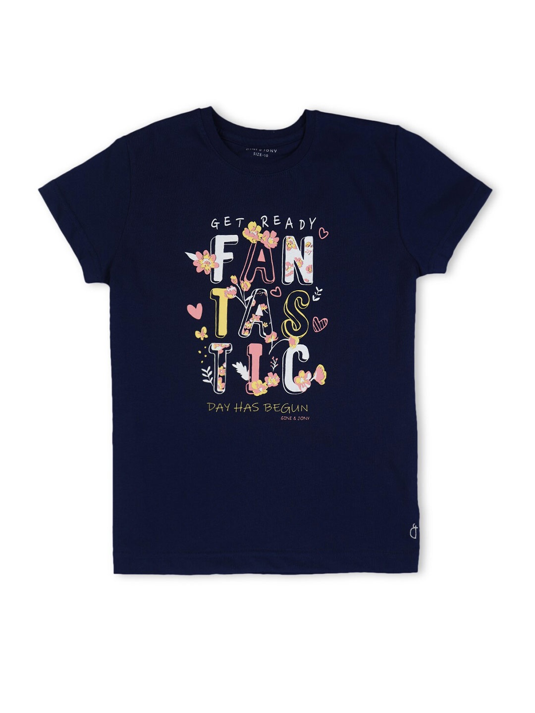 

Gini and Jony Girls Typography Printed Cotton Top, Navy blue