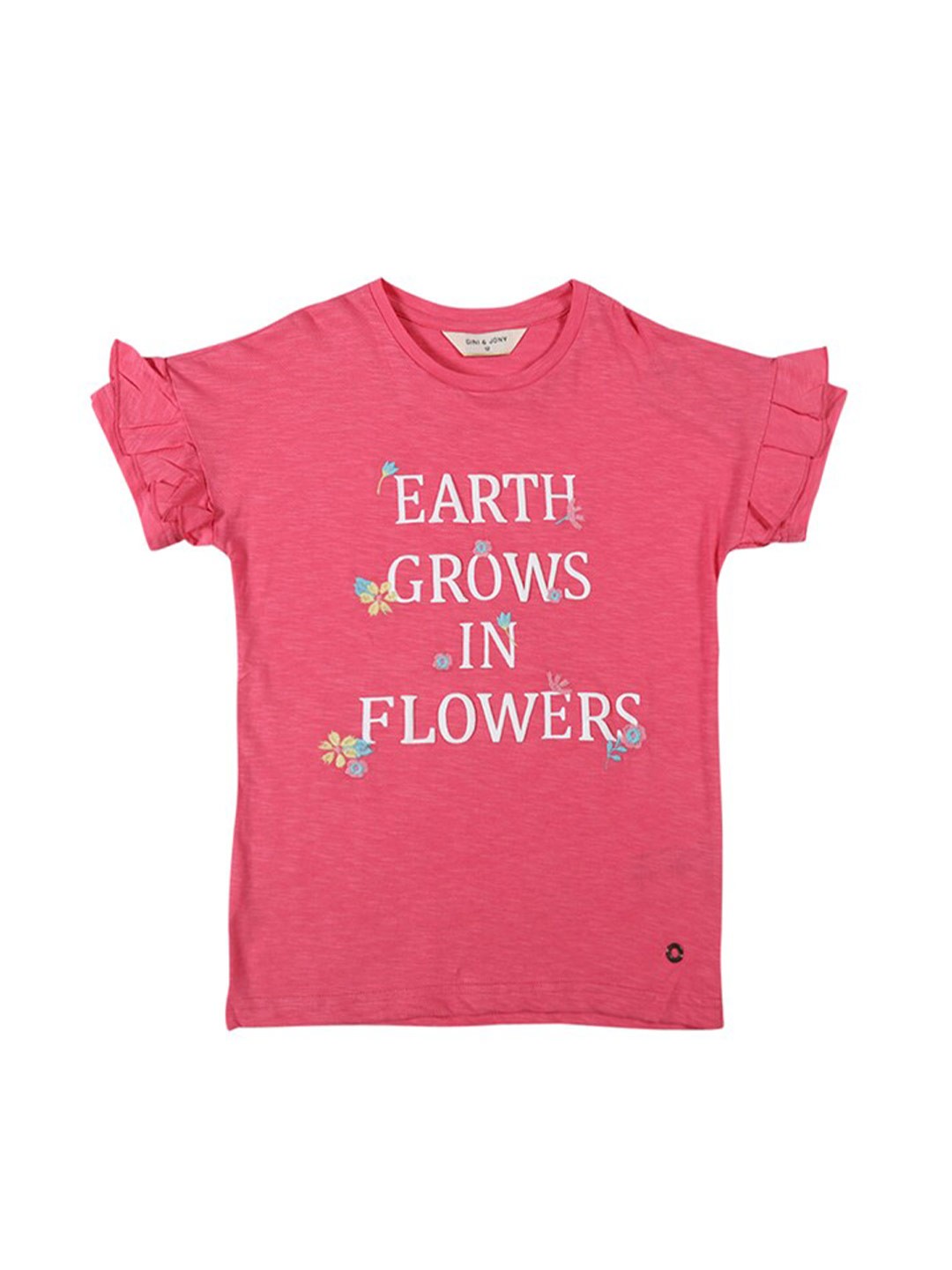 

Gini and Jony Girls Printed Round Neck Cotton T-shirt, Pink