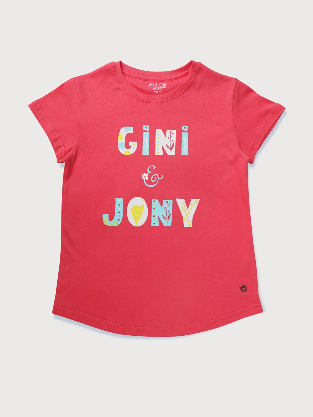 

Gini and Jony Girls Typography Printed Cotton T-shirt, Red