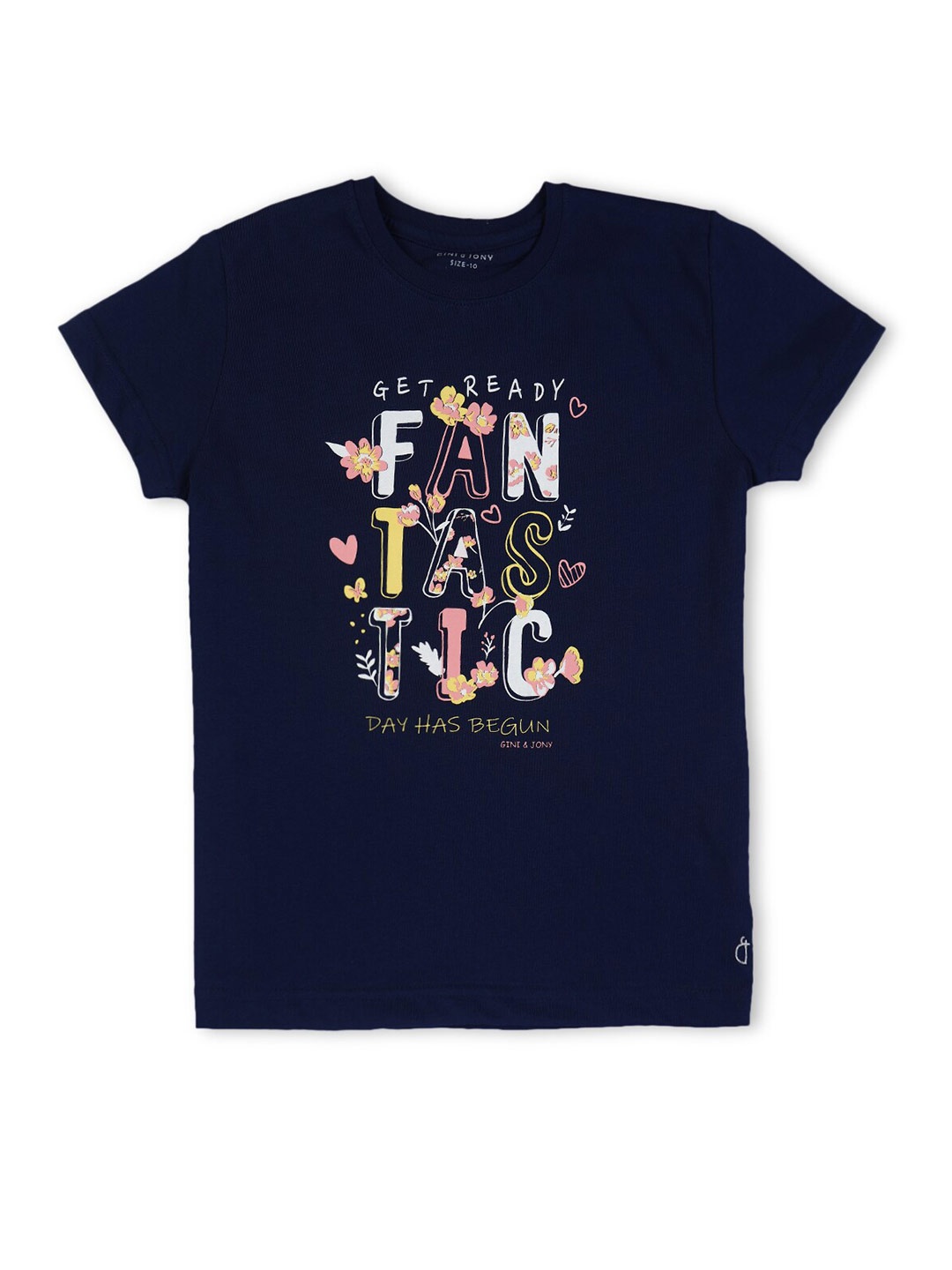 

Gini and Jony Girls Printed Round Neck Cotton T-shirt, Navy blue