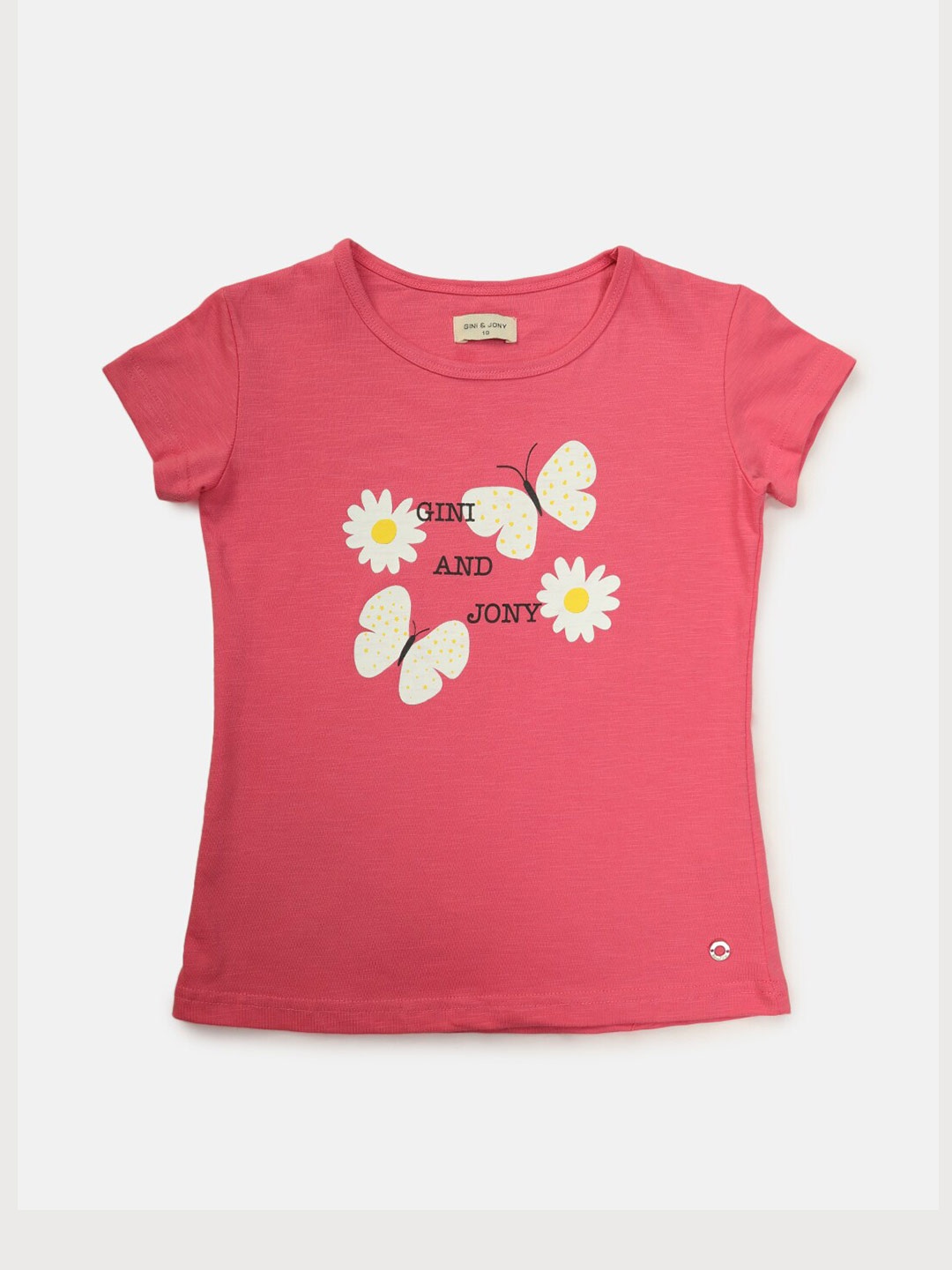 

Gini and Jony Girls Printed Round Neck Cotton T-shirt, Pink