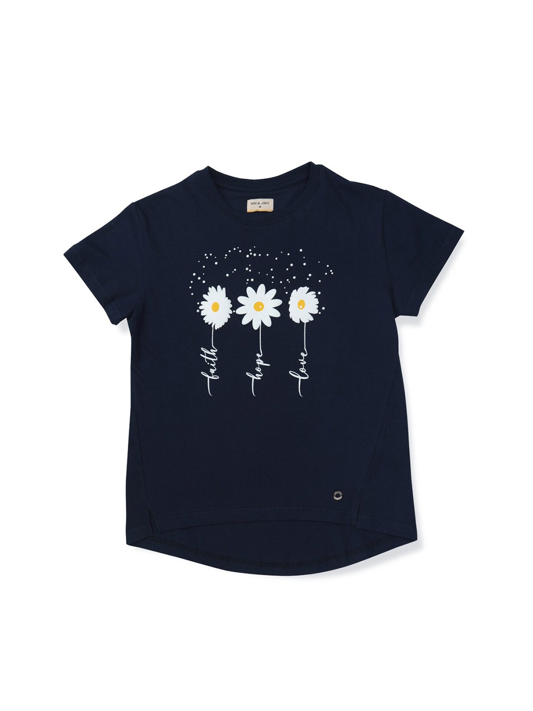 

Gini and Jony Girls Navy Floral Printed Cotton T-shirt, Navy blue