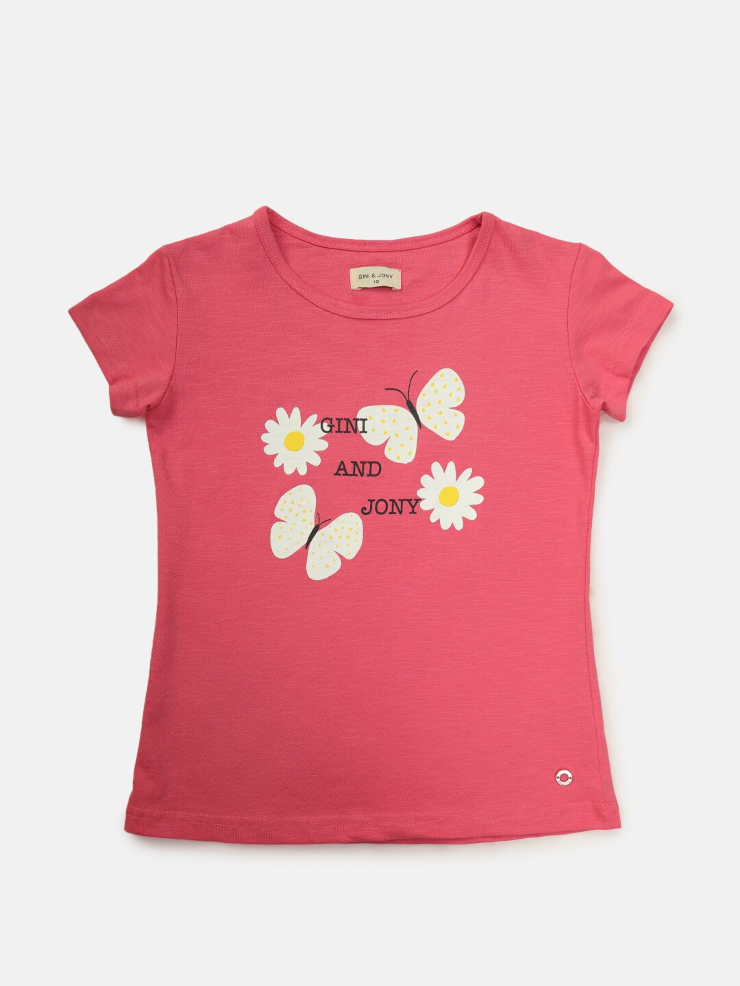 

Gini and Jony Girls Printed Cotton T-shirt, Pink