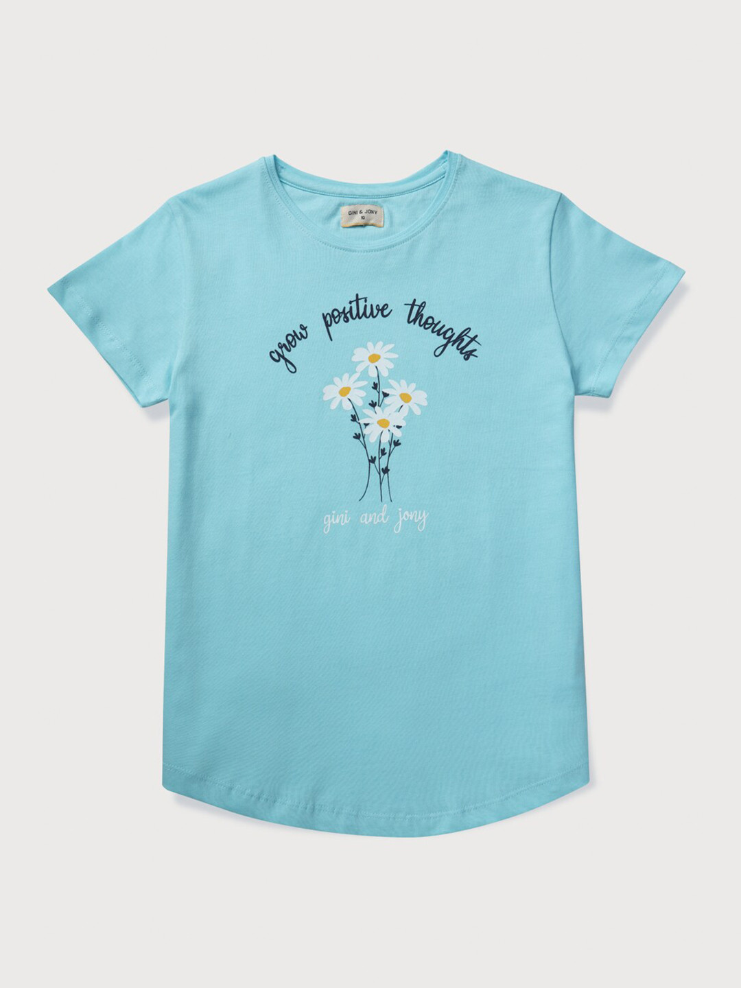 

Gini and Jony Girls Typography Printed Cotton T-shirt, Blue